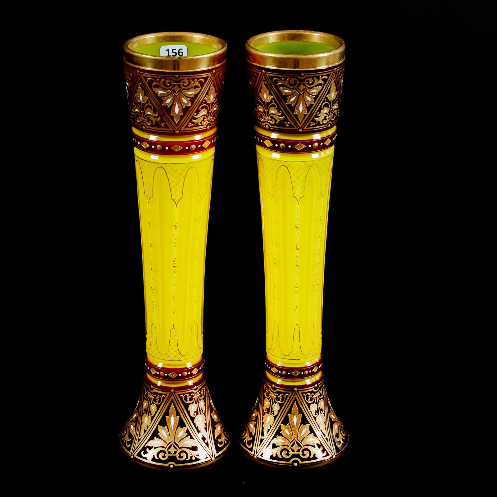 Pair Vases, Yellow Cased Bohemian Art Glass (1 of 3)