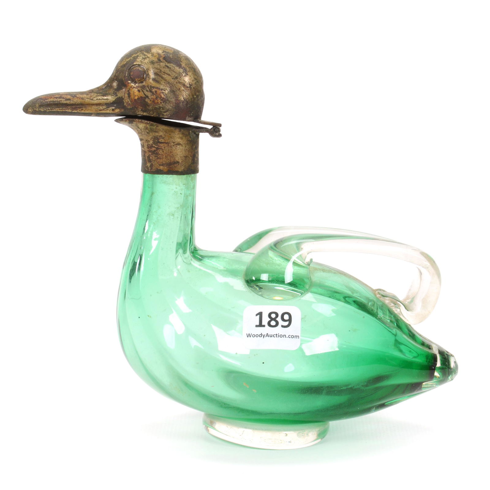 Duck Decanter, Handblown Green Art Glass (1 of 3)