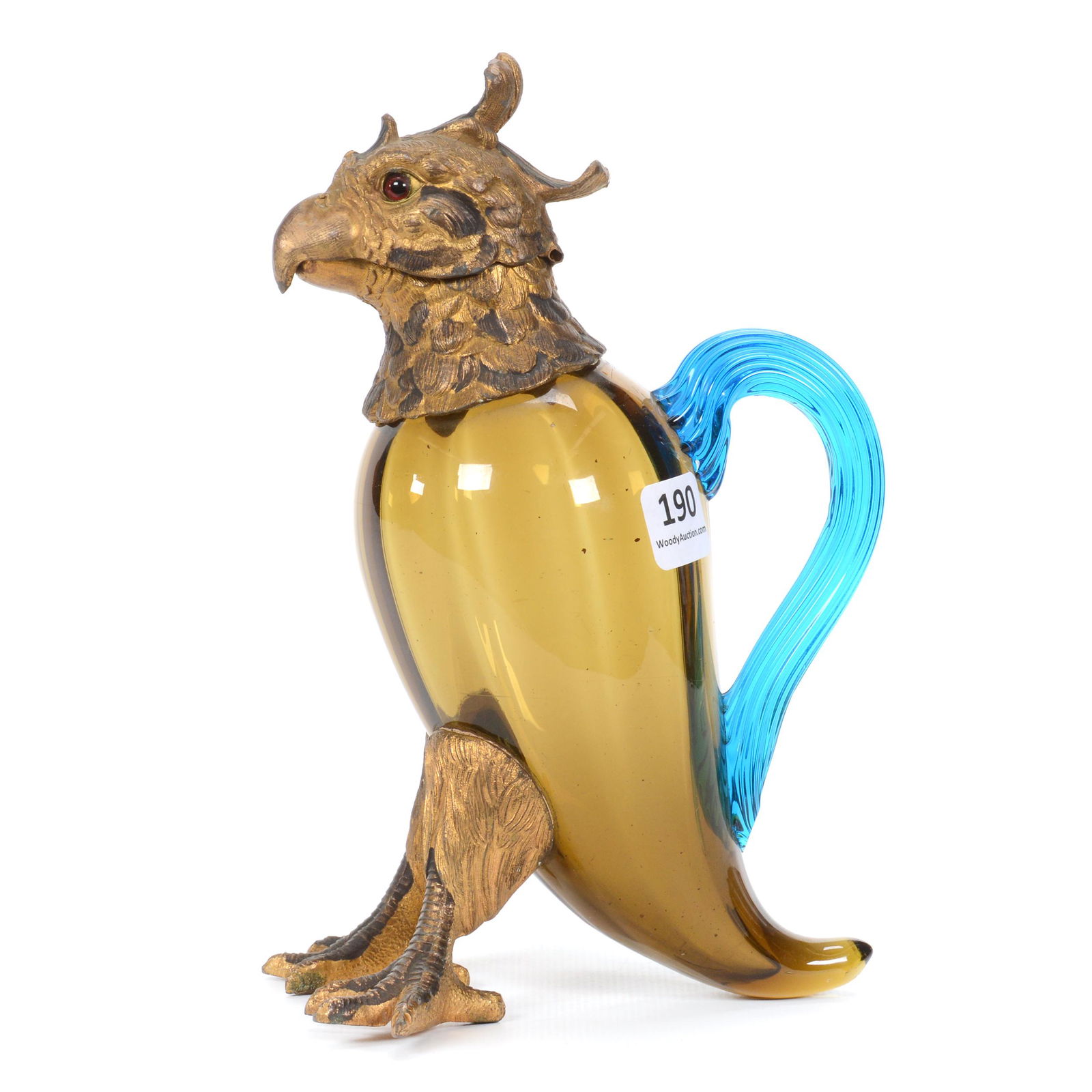 Hawk Decanter, Handblown Amber Art Glass Body (1 of 3)