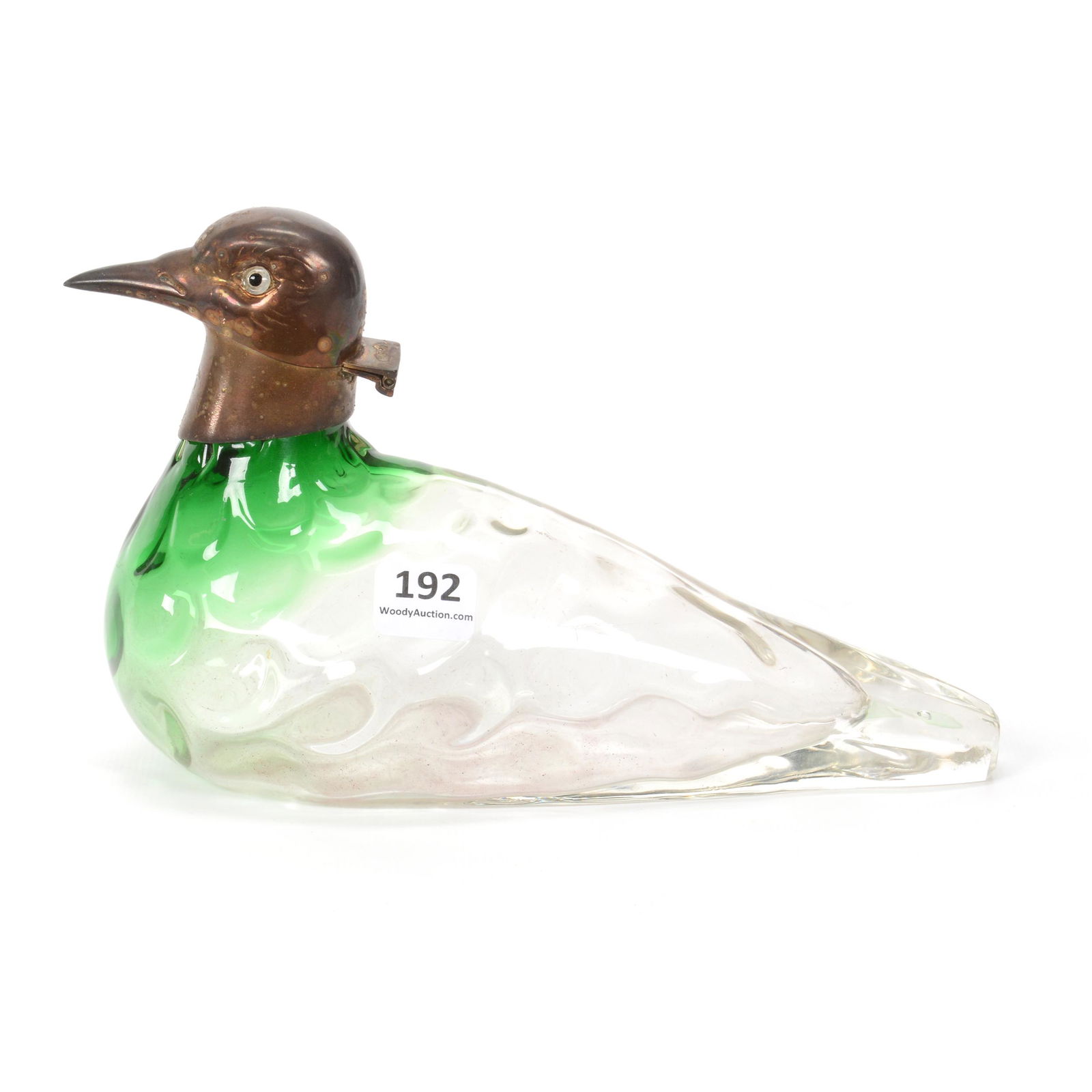 Pigeon Decanter, Handblown Green Shading To Clear (1 of 3)
