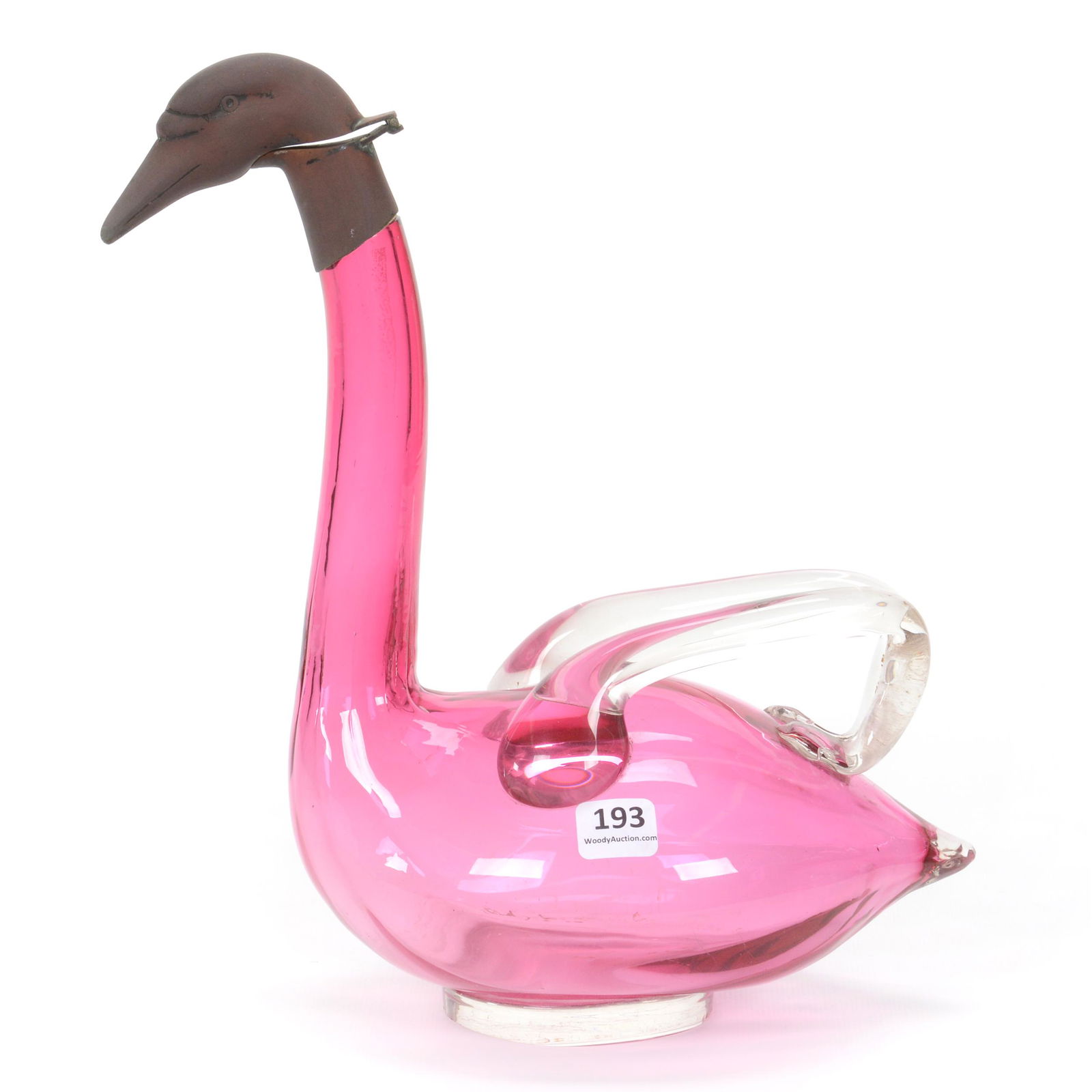 Swan Decanter, Handblown Cased Cranberry (1 of 4)