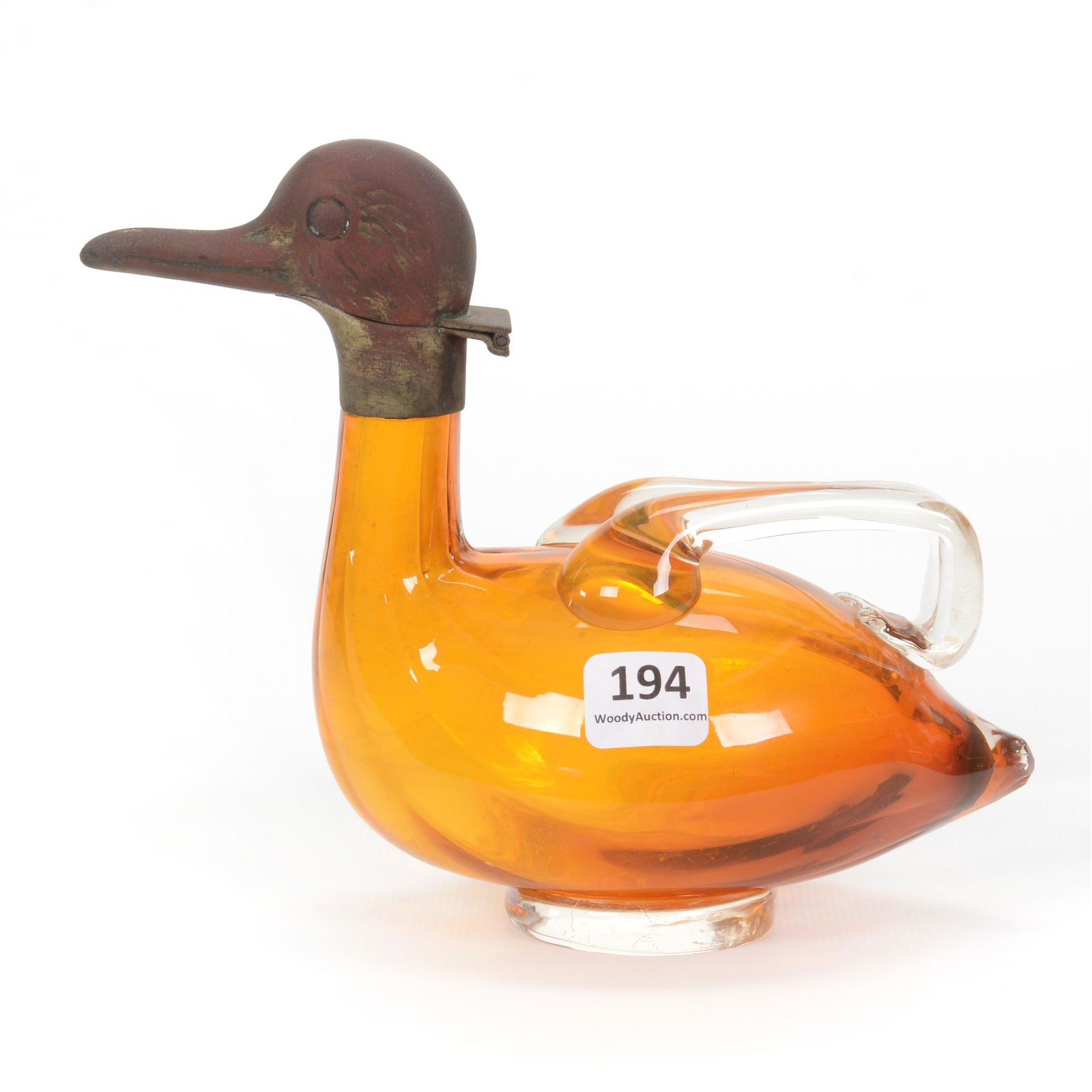 Duck Decanter, Handblown Cased Amber Art Glass (1 of 4)