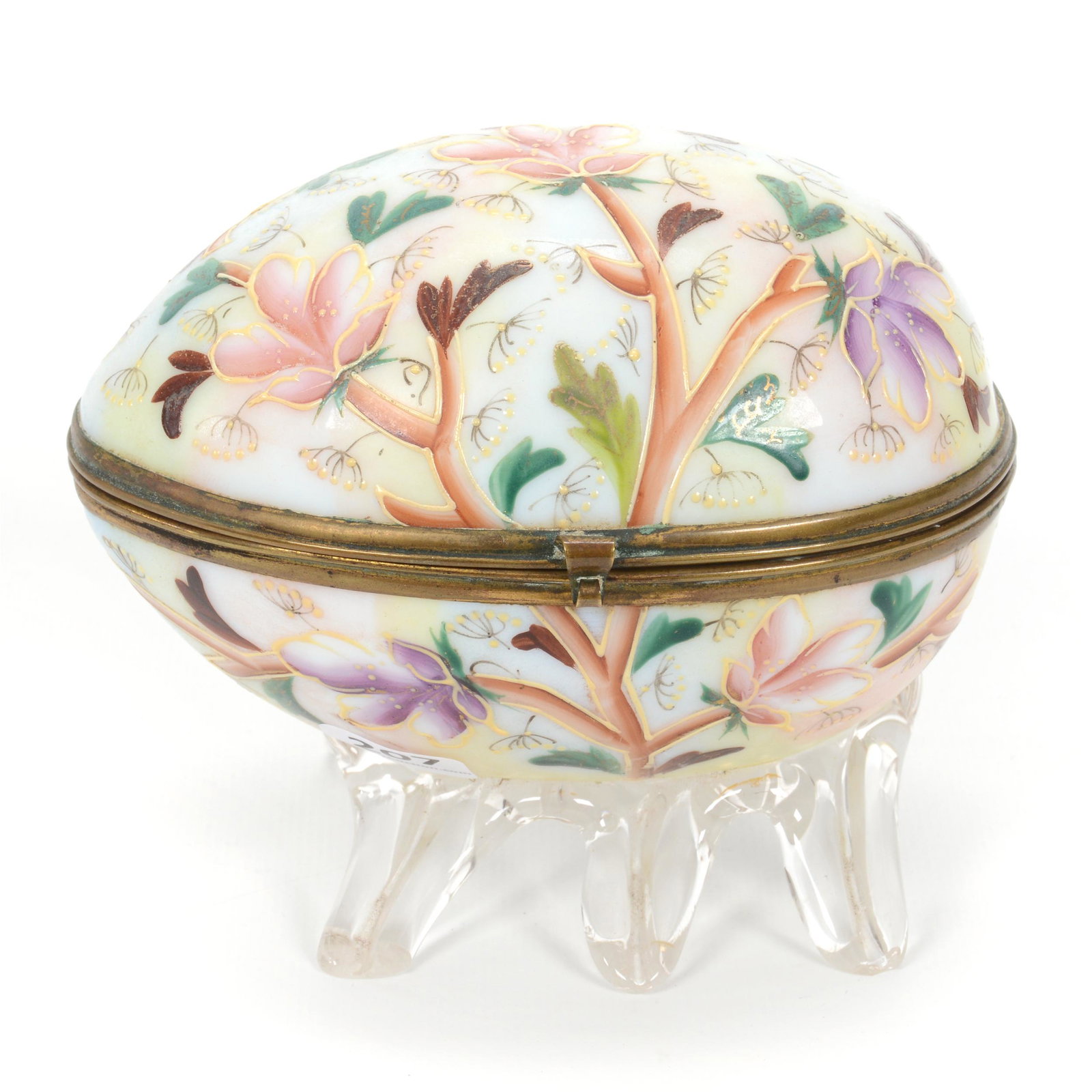 Hinged Box, Egg Shape, White Opaline Art Glass (1 of 4)