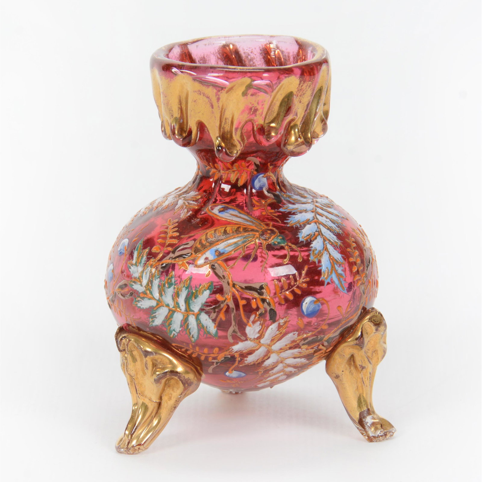 Miniature Vase, Cranberry Bohemian Art Glass (1 of 4)