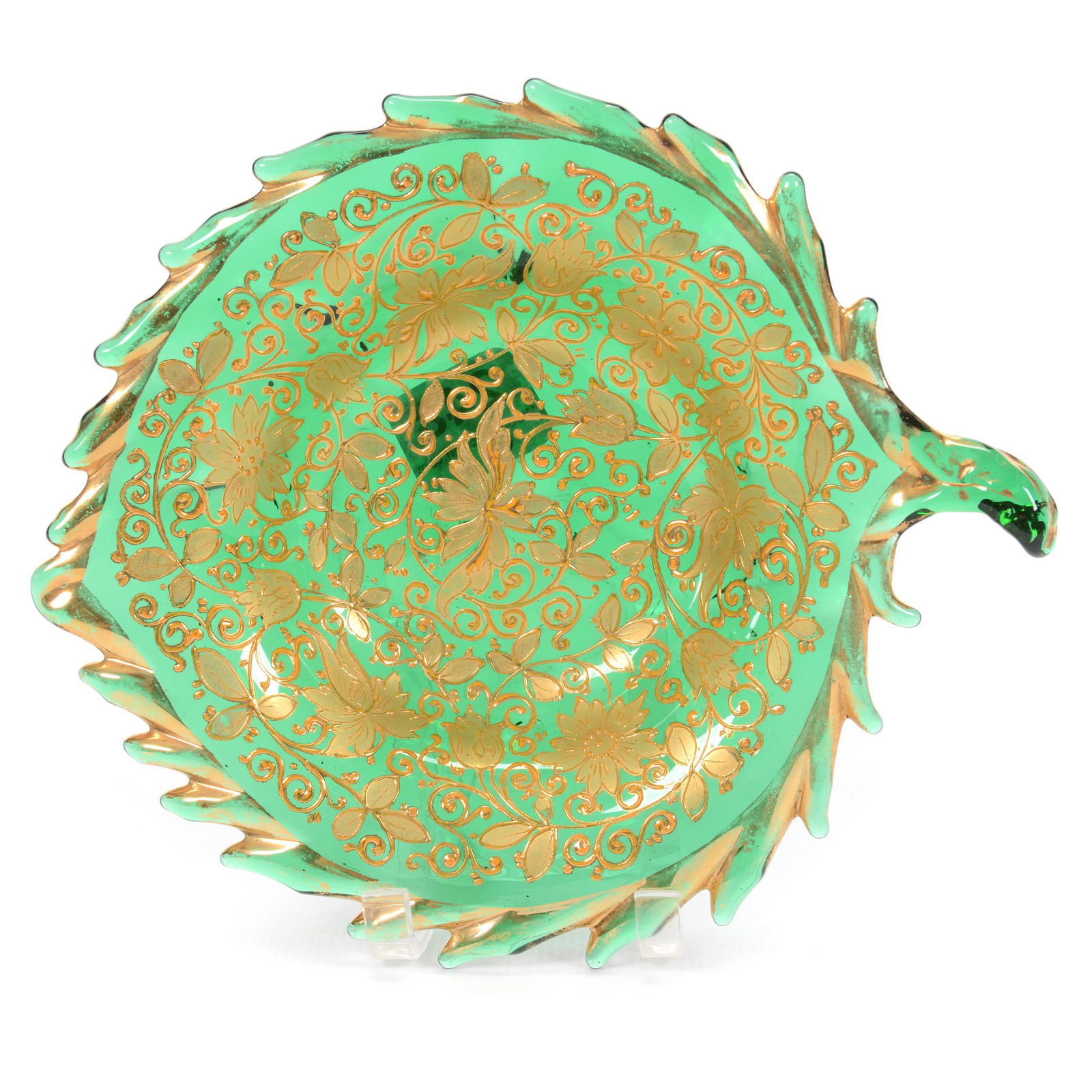 Leaf Shaped Dish, Unmarked Moser Art Glass (1 of 2)