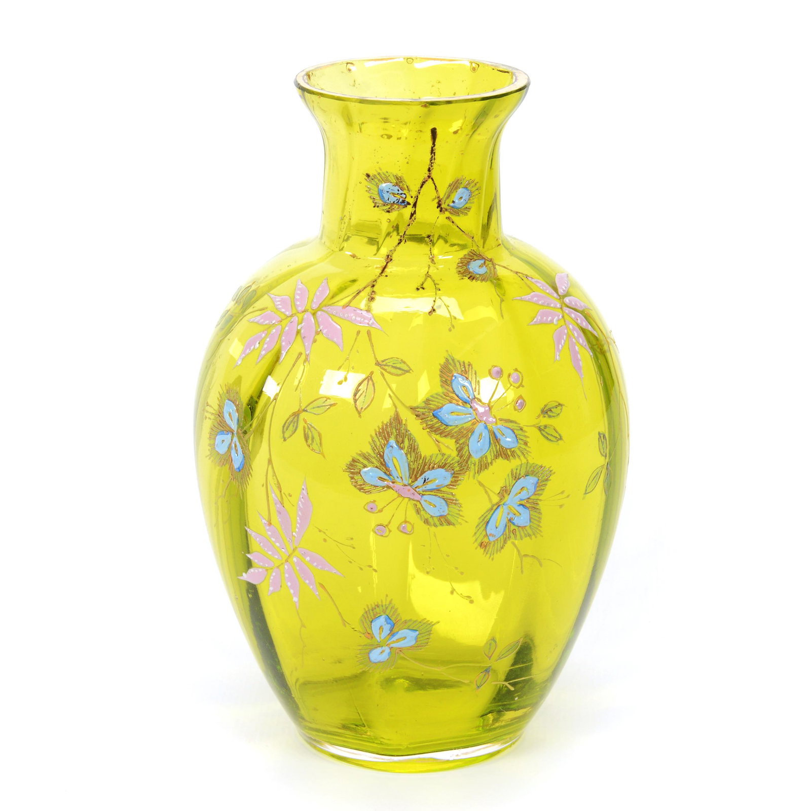 Vase, Green Bohemian Art Glass, Optic Ribbed (1 of 3)