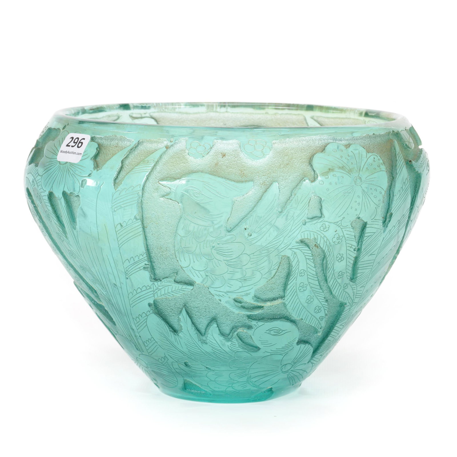 Vase Signed Moser Solid Aqua Art Glass, Acid Cut (1 of 4)