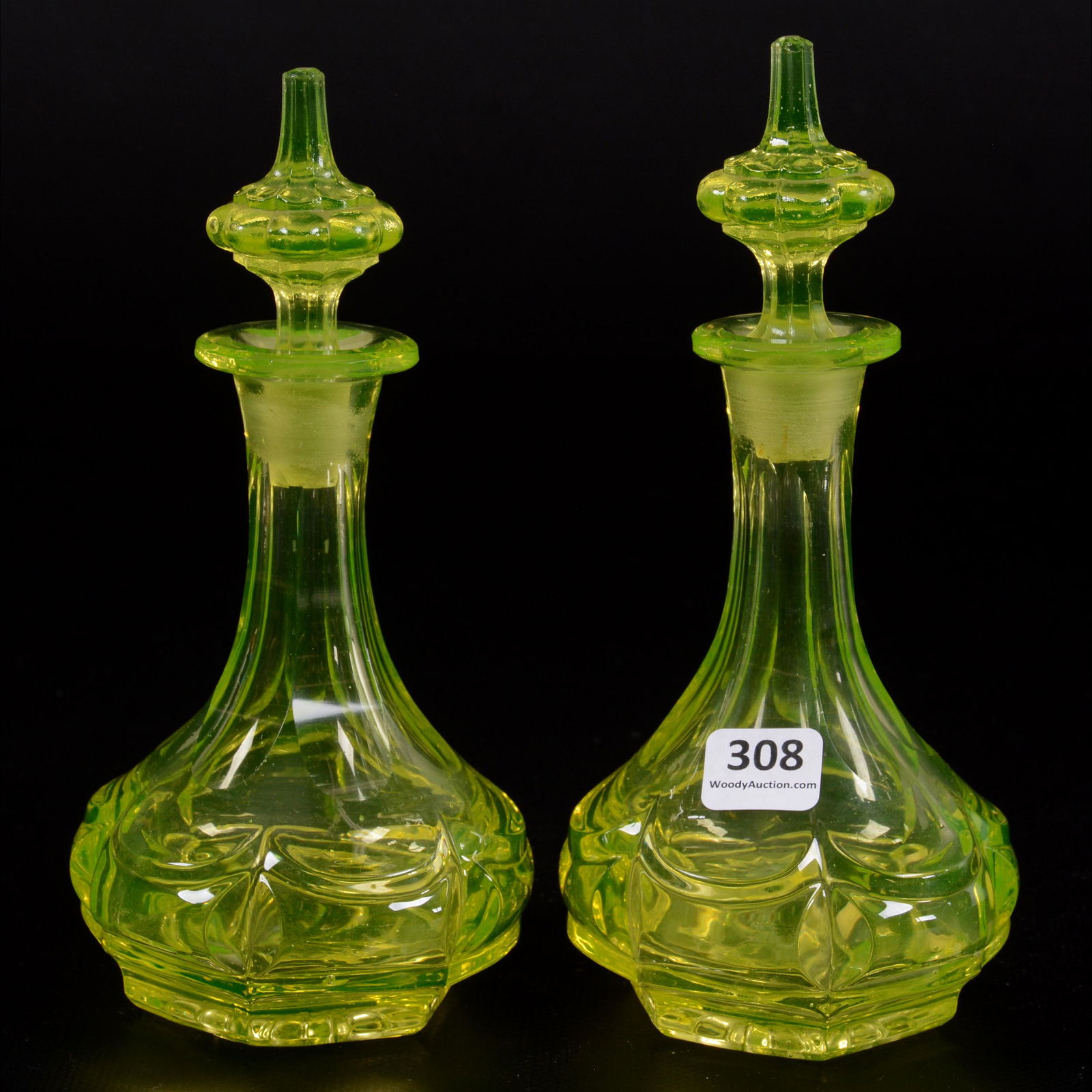Pair Colognes, Solid Vaseline Pattern Glass (1 of 5)