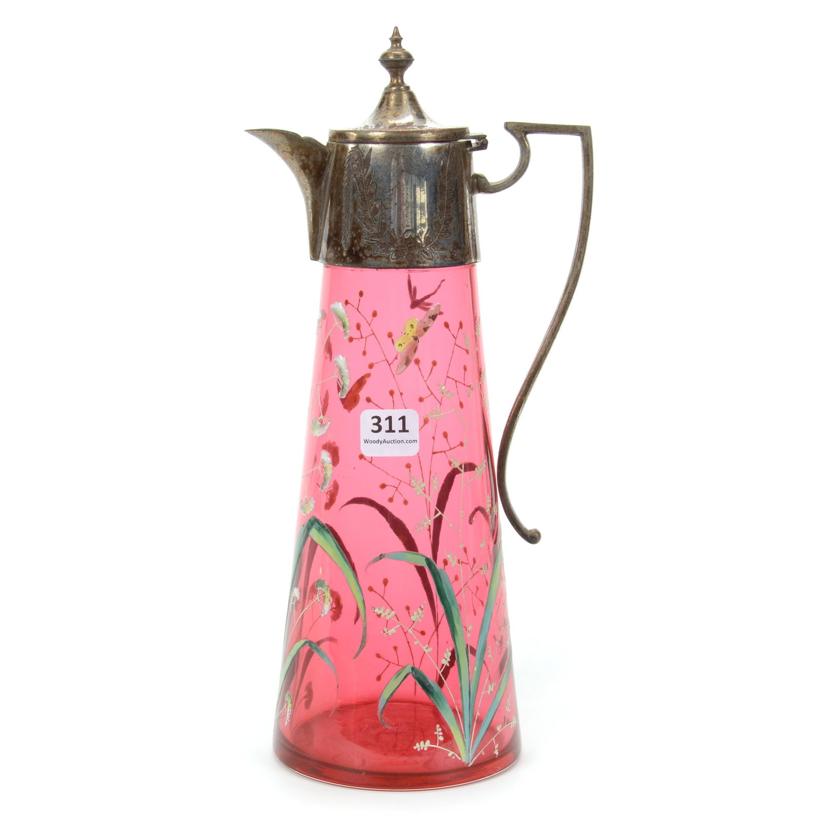 Pitcher, Cranberry Art Glass, Cased, Decorated (1 of 3)