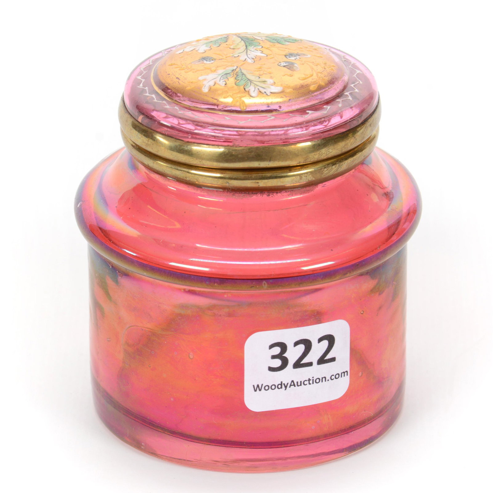 Covered Jar, Iridescent Cased Cranberry Art Glass (1 of 3)