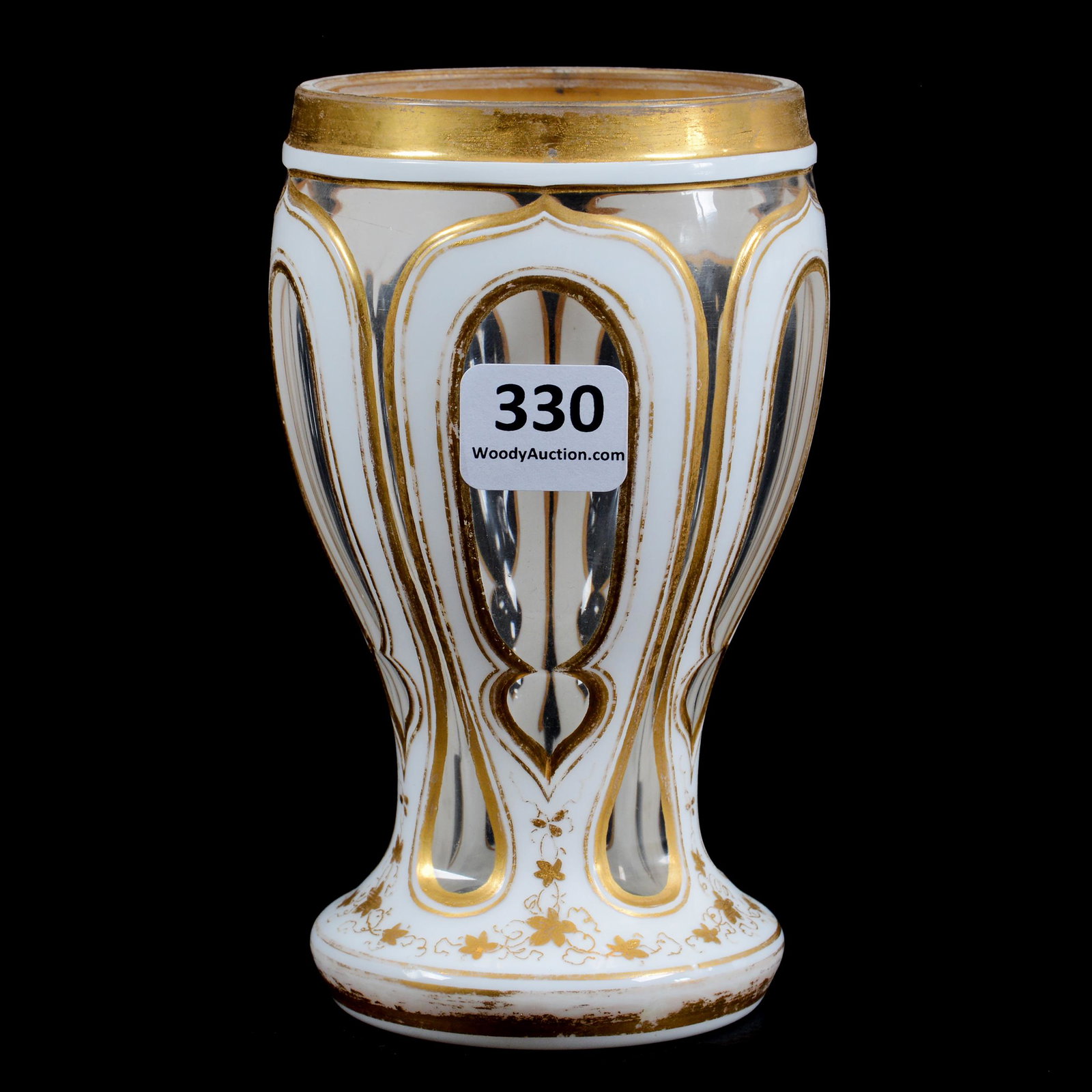 Beaker, Clear Bohemian Art Glass, White Overlay (1 of 2)