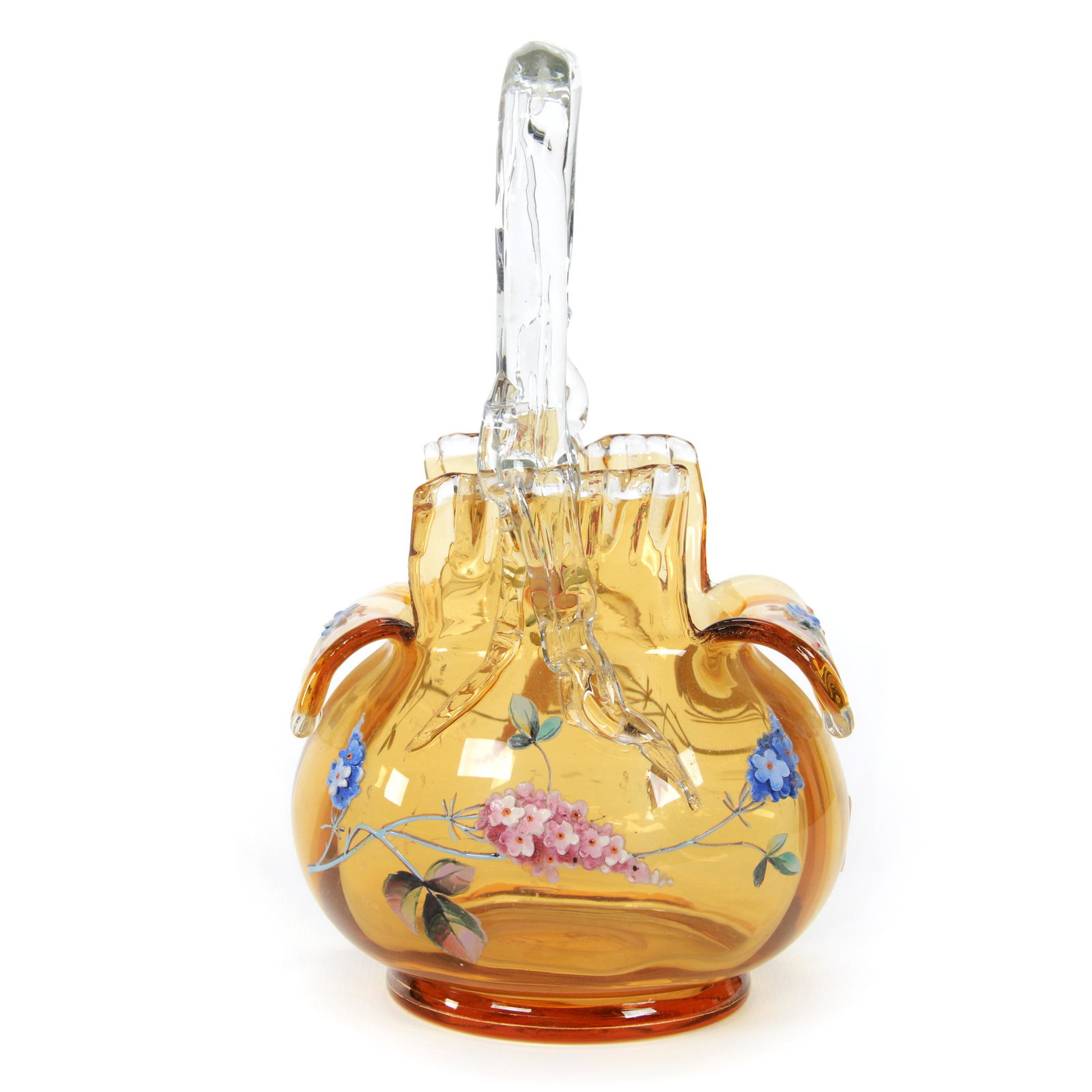 Basket, Amber Art Glass, Applied Clear Handle (1 of 3)