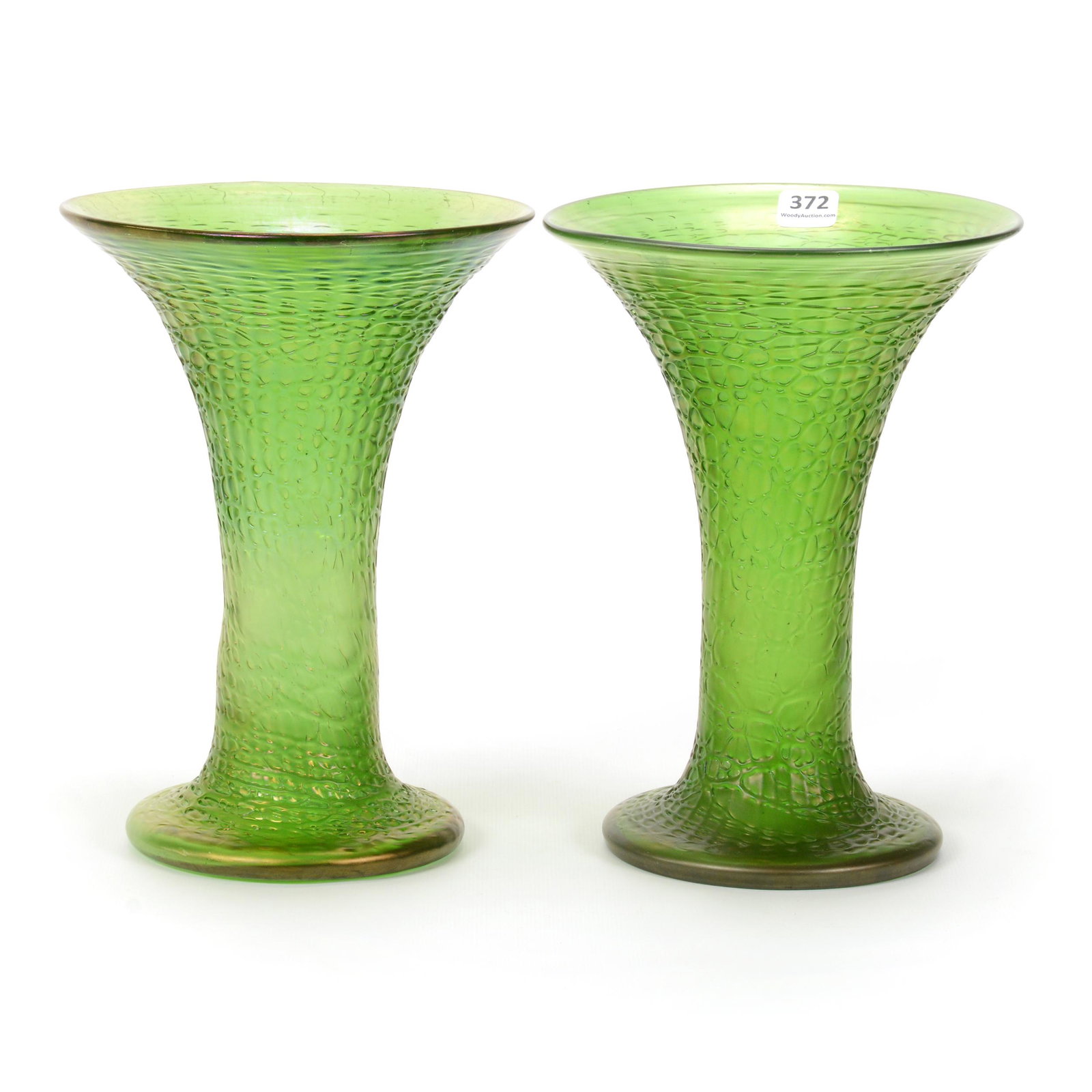 Pair Vases, Green Loetz Chine Pattern Art Glass (1 of 2)