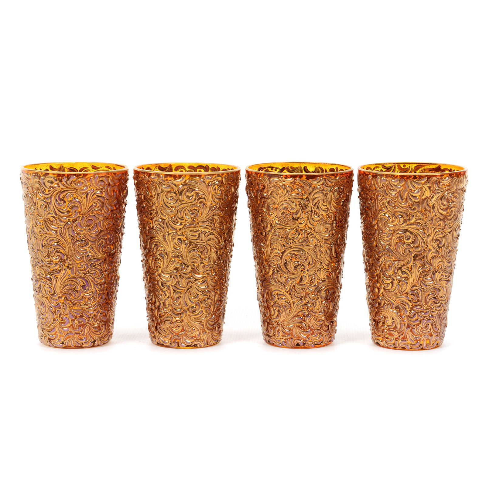 (4) Juice Glasses, Amber Bohemian Art Glass (1 of 3)