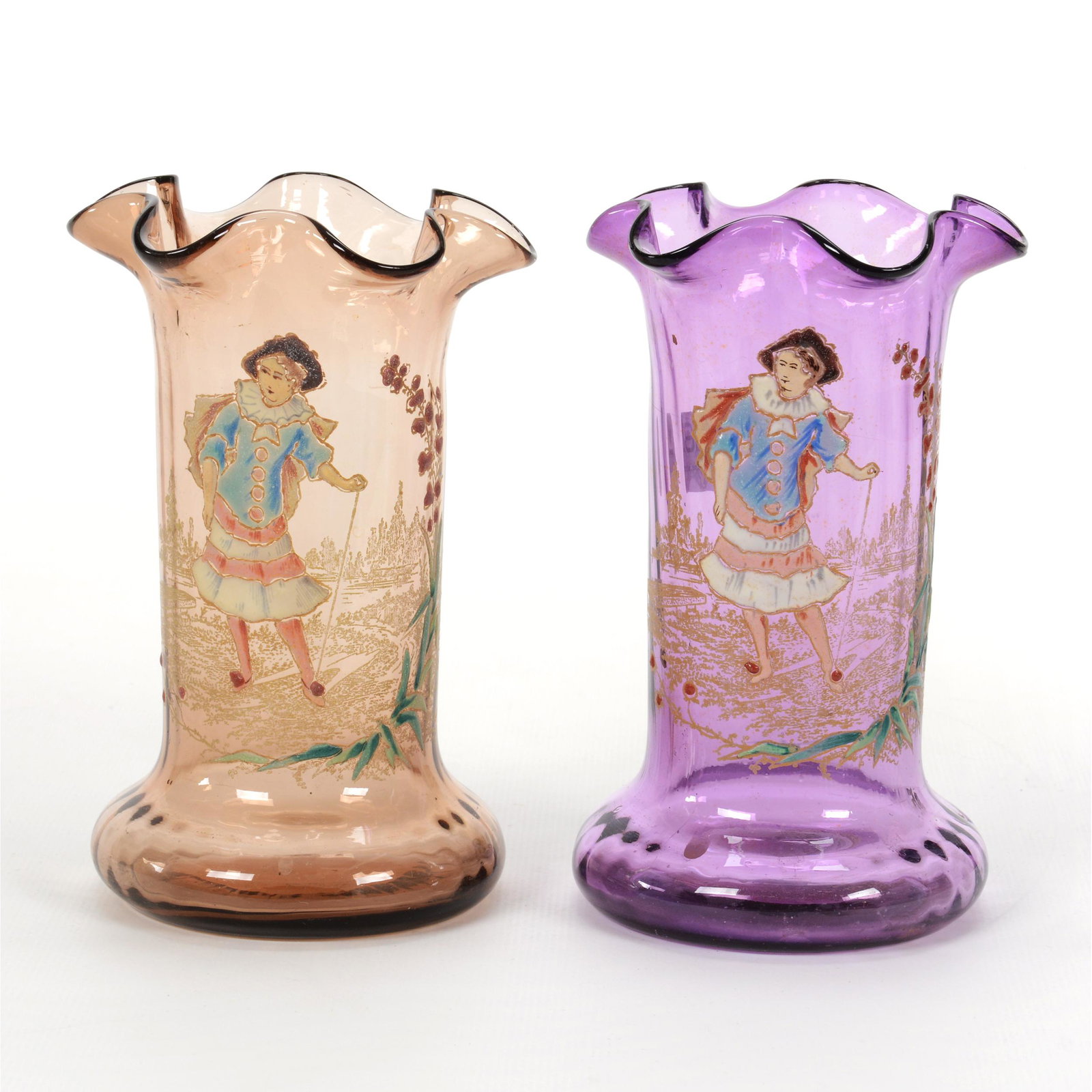 Pair Vases, Bohemian Art Glass By Rossler (1 of 2)