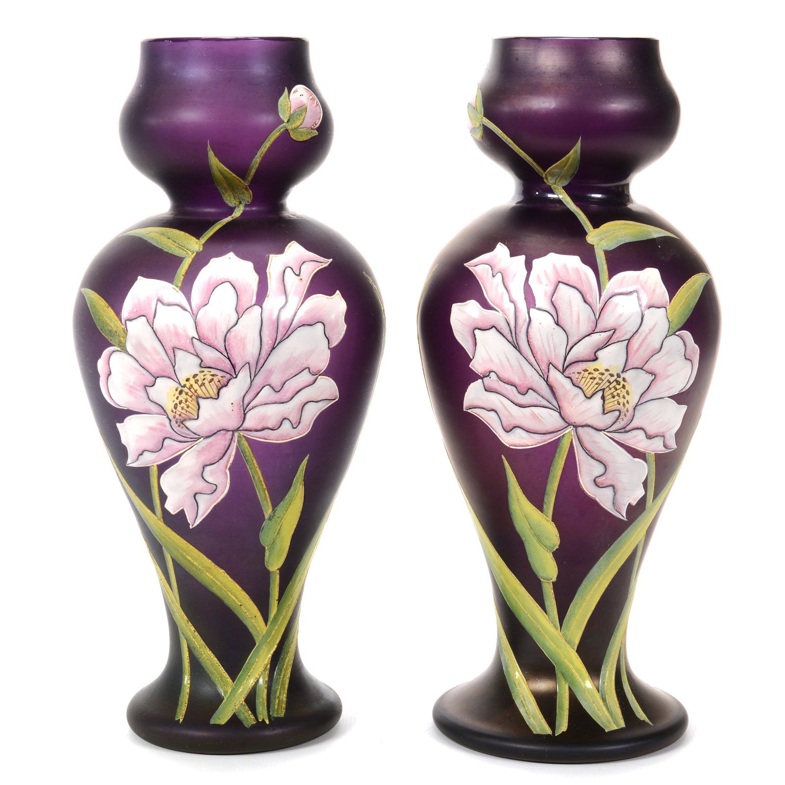 Pair Vases, Iridescent Amethyst Art Glass (1 of 2)