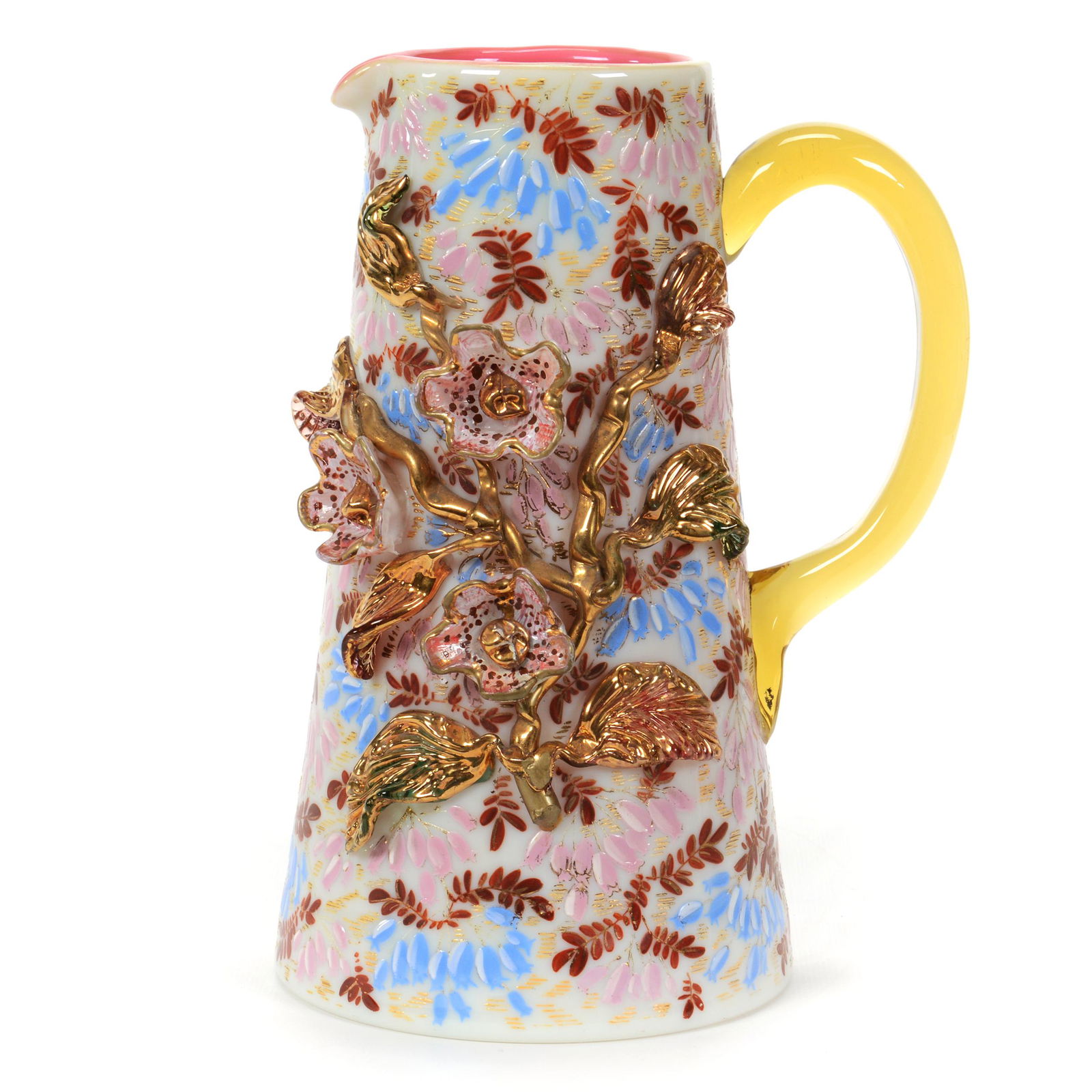 Water Pitcher, White & Pink Cased Art Glass (1 of 3)