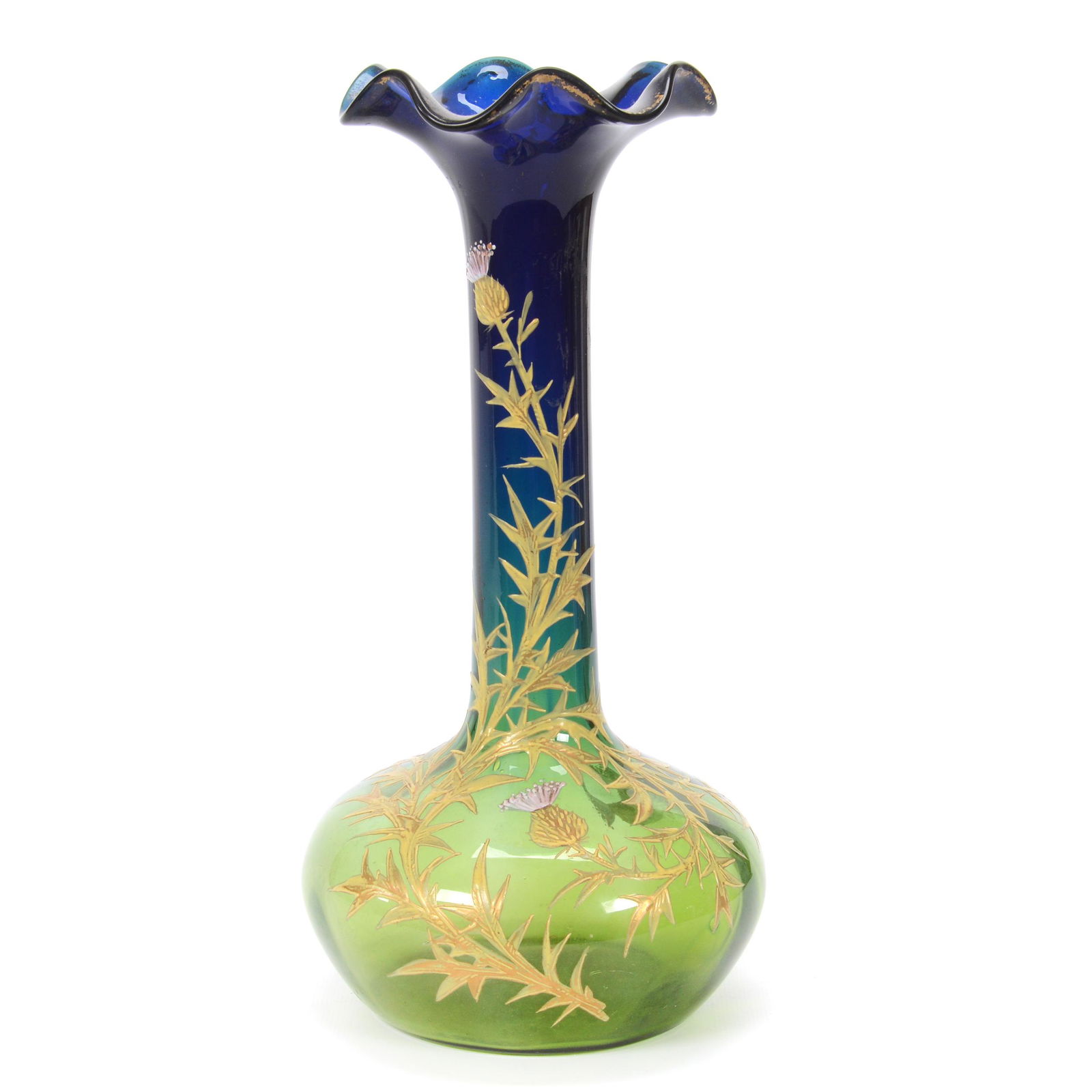 Vase, Cobalt Blue Shading To Green Bohemian Art Glass (1 of 2)