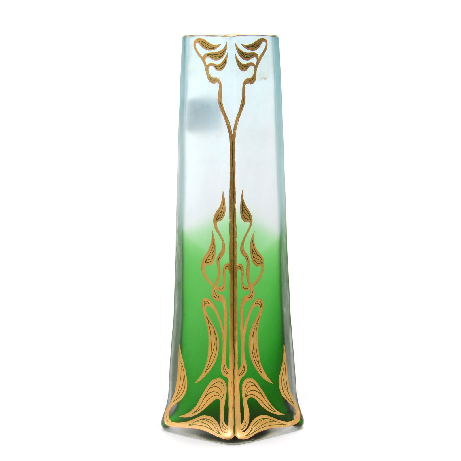 Vase, Four-Sided, Frosted Blue Shading To Green (1 of 2)
