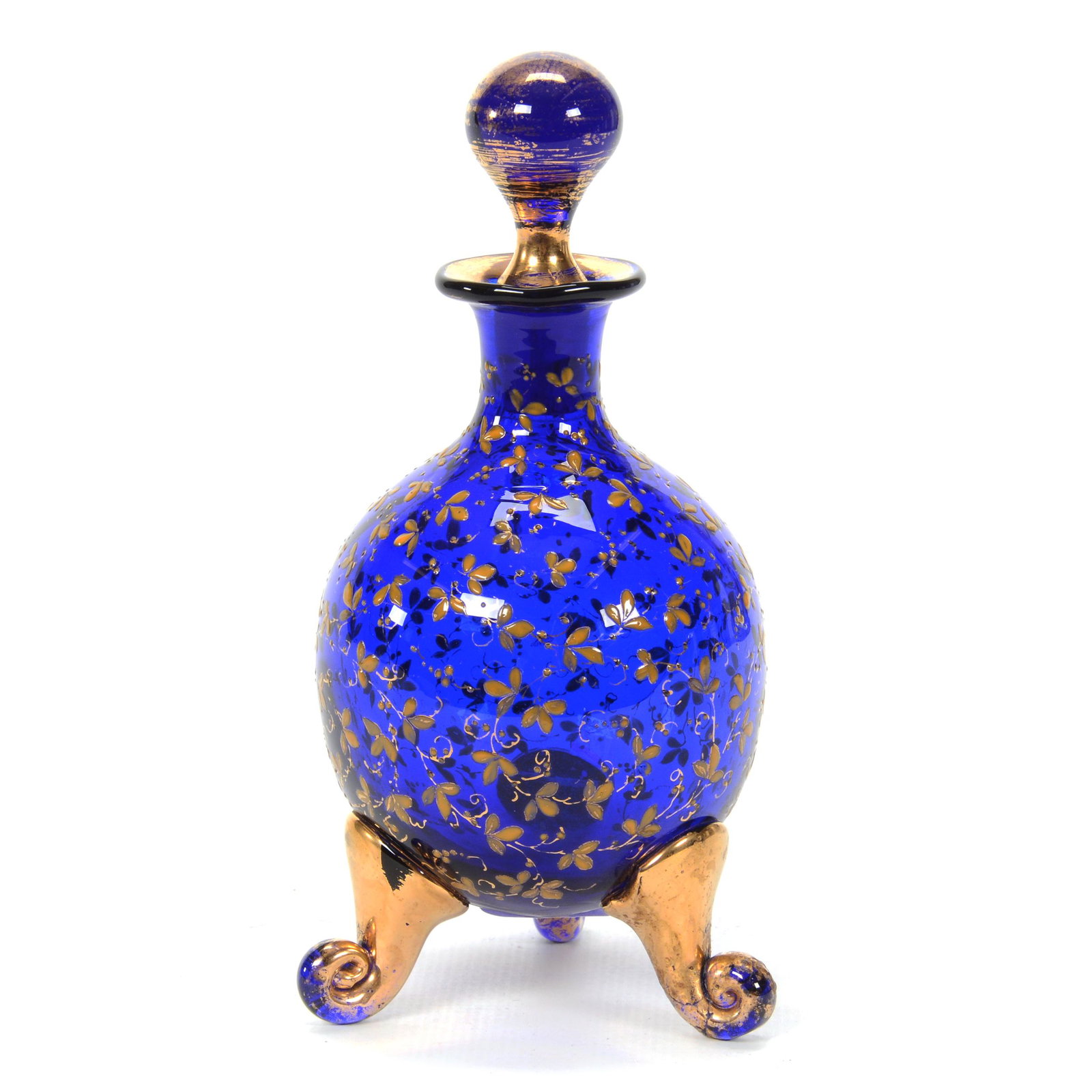 Perfume Bottle, Cobalt Blue Bohemian Art Glass (1 of 3)