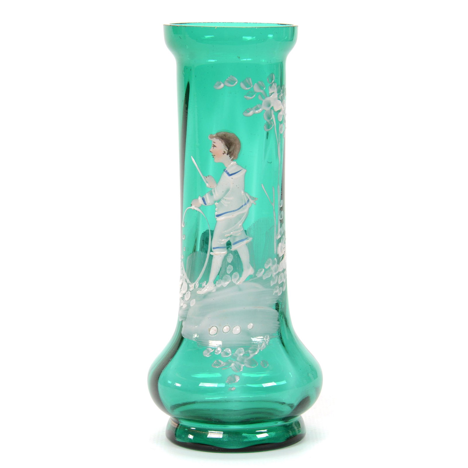 Vase, Green Art Glass, Optic Ribbed (1 of 2)