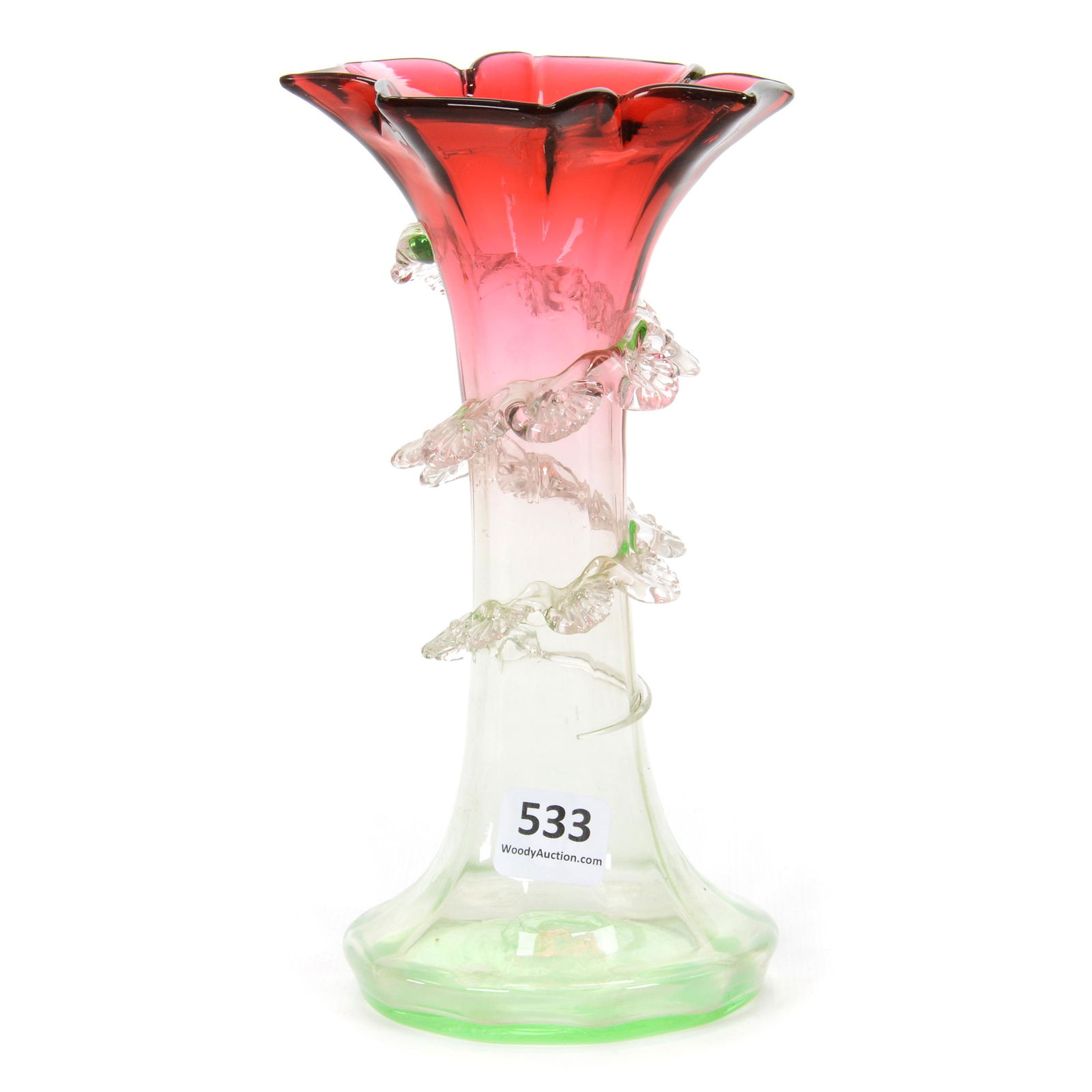 Vase, Cranberry Shading To Vaseline Art Glass (1 of 2)