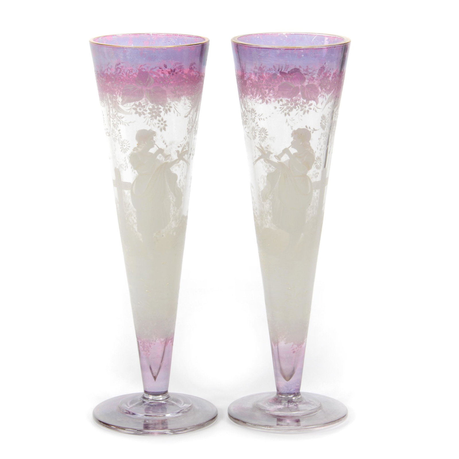 Pair Vases, Flashed Amethyst To Clear Art Glass (1 of 4)