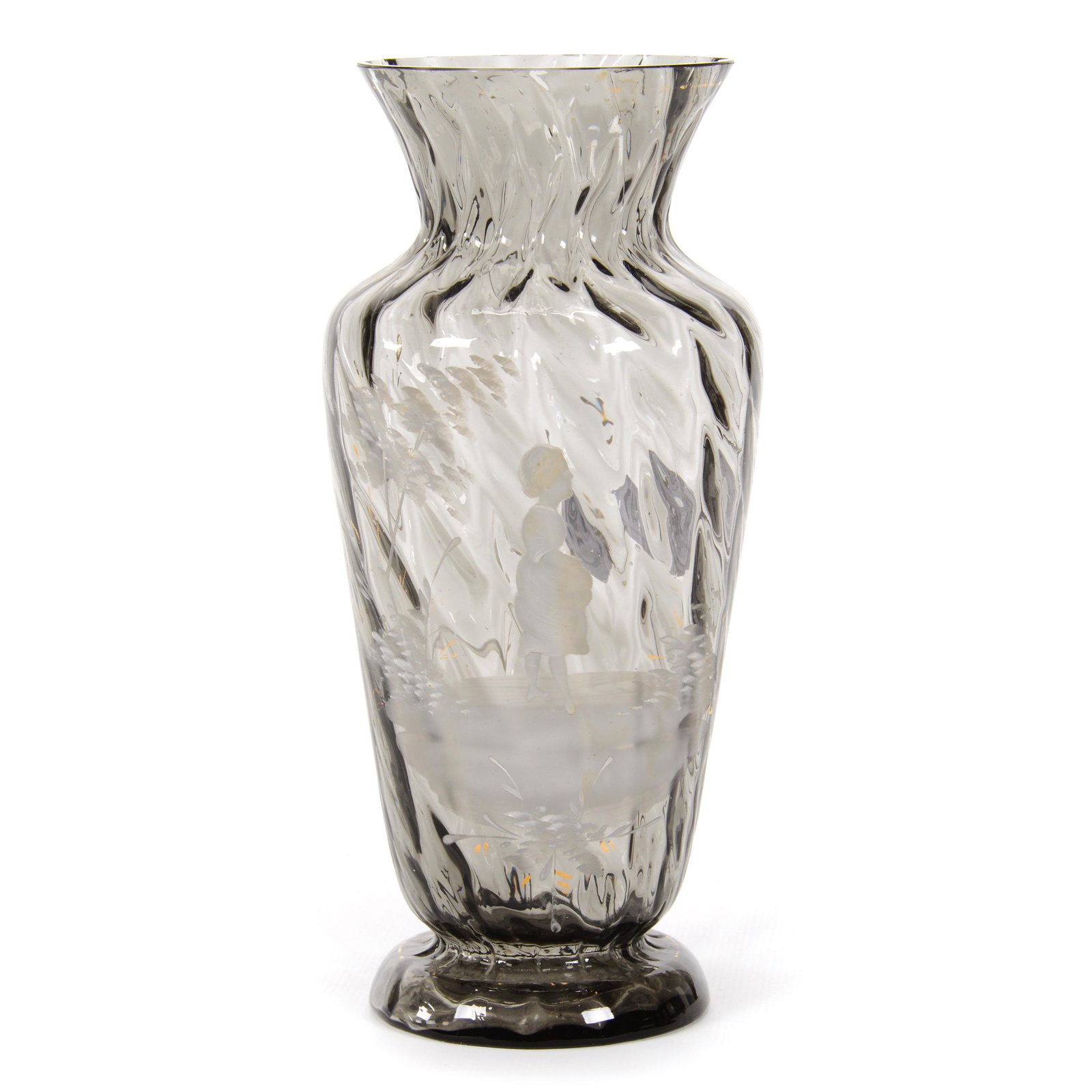 Vase, Smoky Art Glass, Spiral Optic Rib Design (1 of 2)