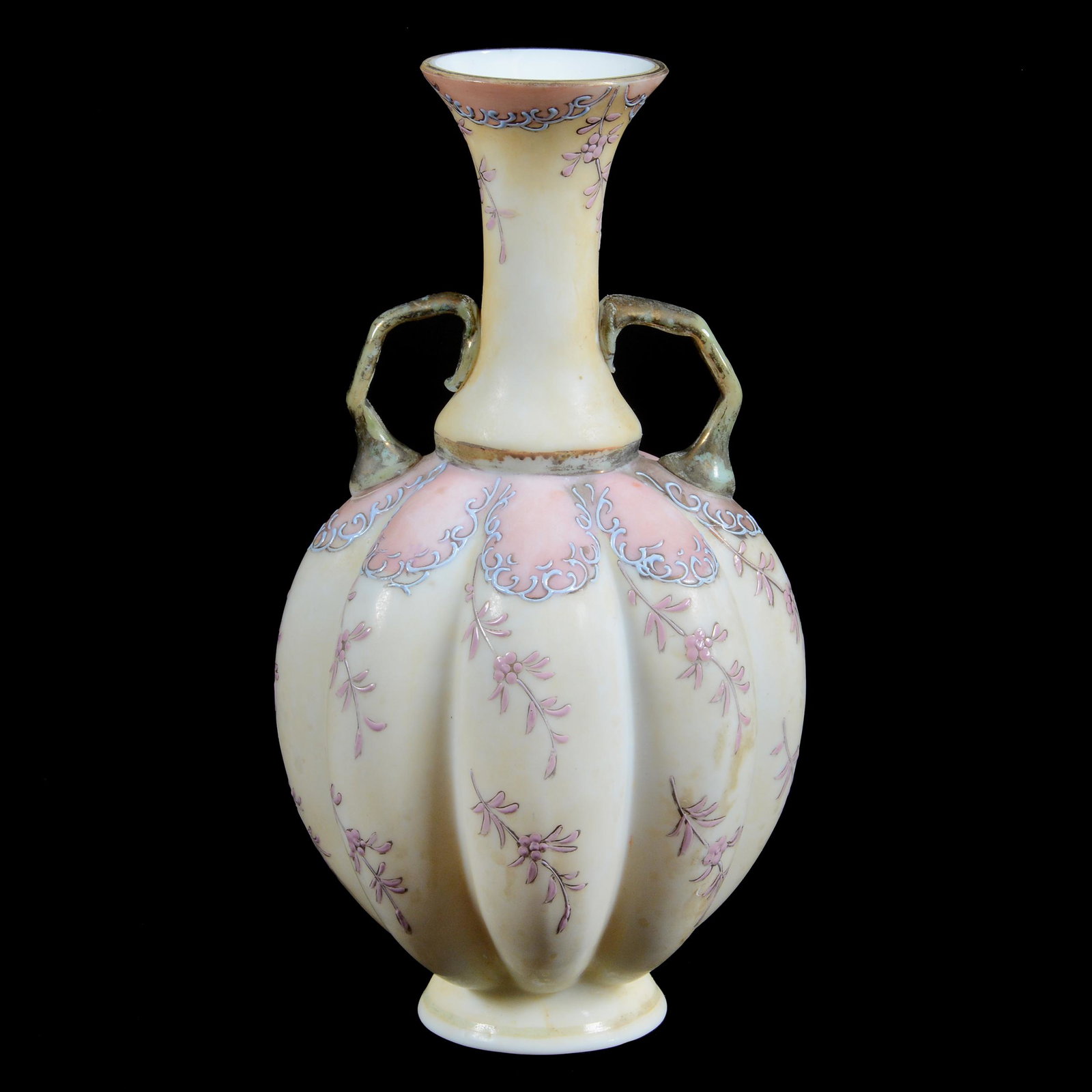 Vase, White Opaline Art Glass, Melon Ribbed (1 of 2)