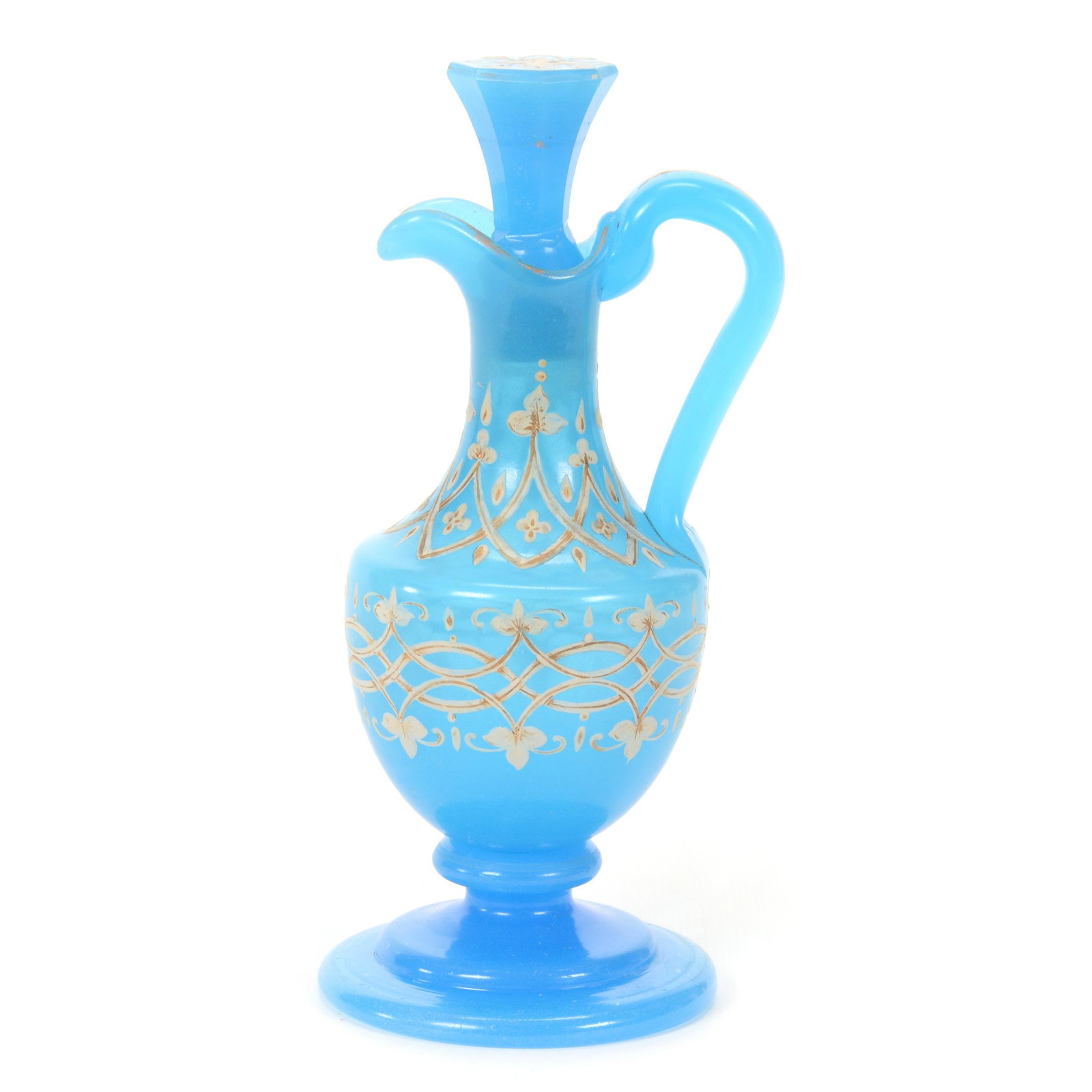 Pedestal Cruet, Blue Opaline Art Glass (1 of 3)
