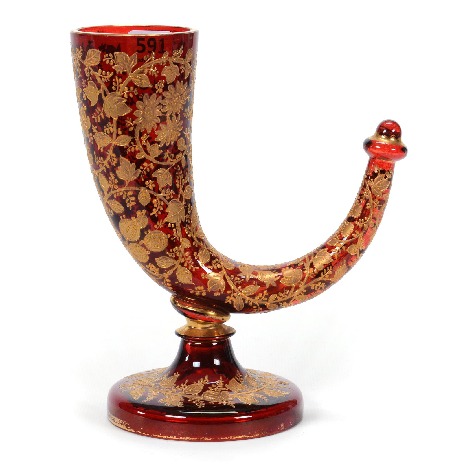 Cornucopia Vase, Ruby Bohemian Art Glass (1 of 3)