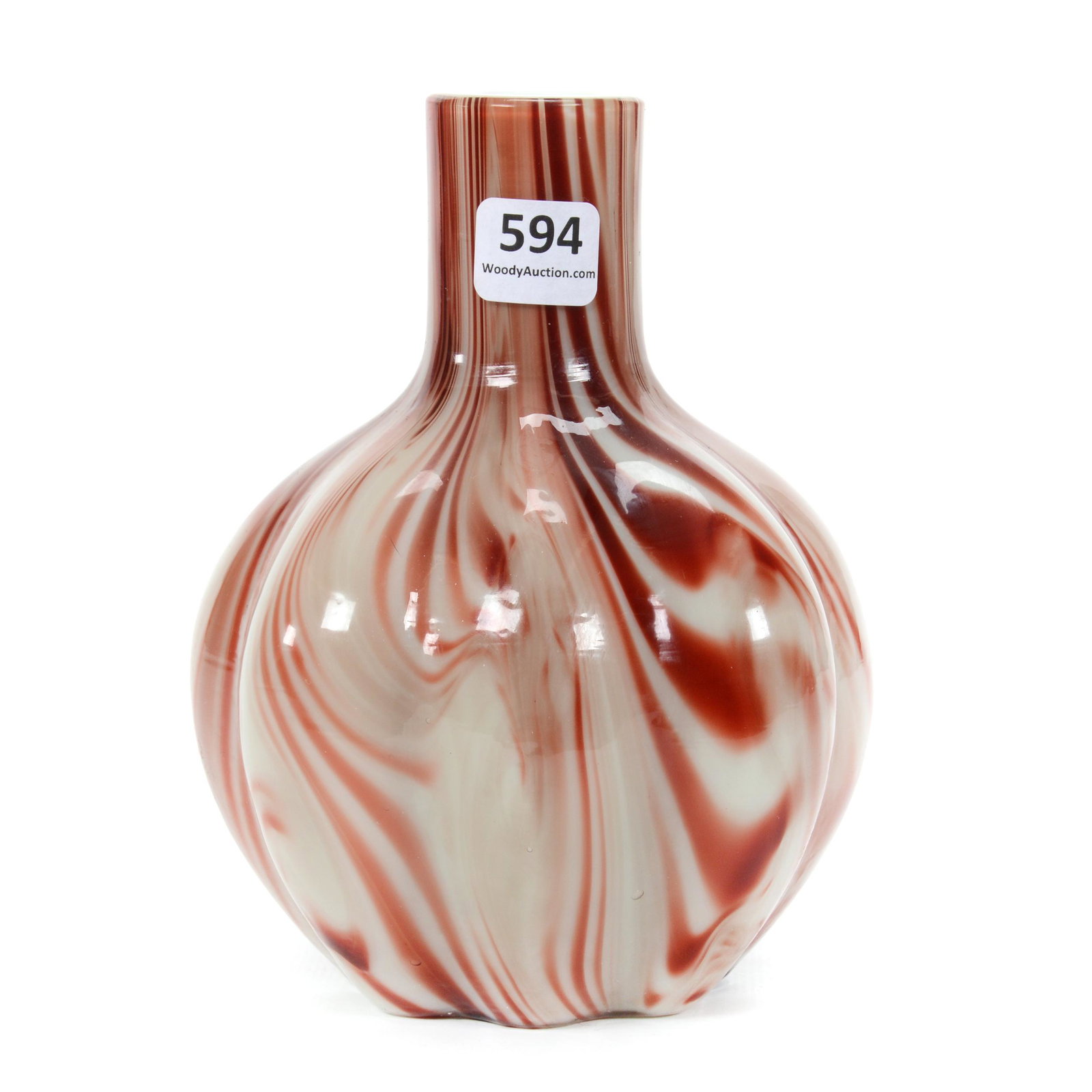 Vase, Unmarked Loetz Hellmarmor Art Glass: Vase, Unmarked Loetz Hellmarmor Art Glass, 6.25" x 4.75", Melon Ribbed Pale Marble Appearance, Don Henson Estate, Michigan. This auction begins the dispersal of a collection of over 1,800 items sellin