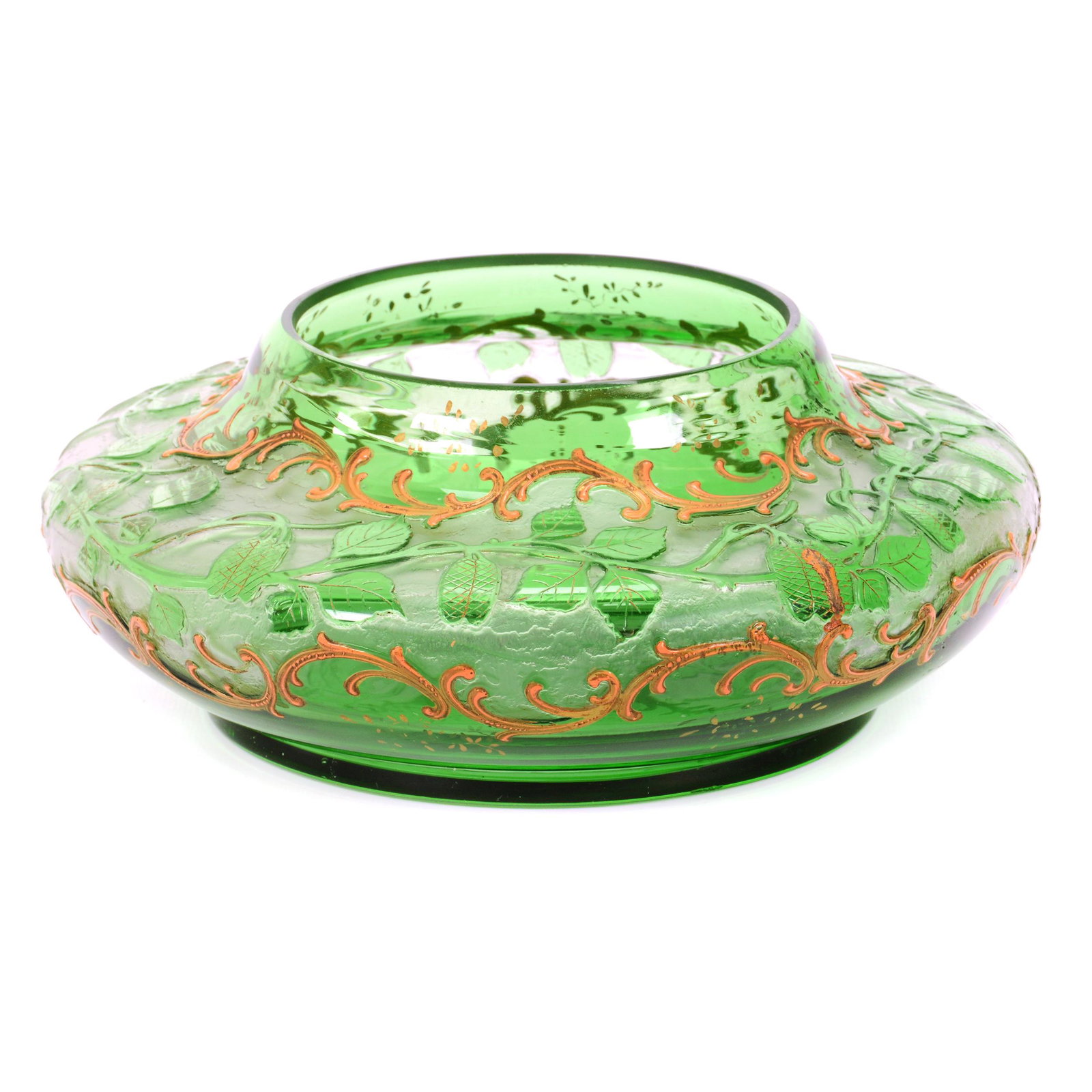 Bowl, Green Cut To Clear, Frosted Acid Cut Ground (1 of 3)