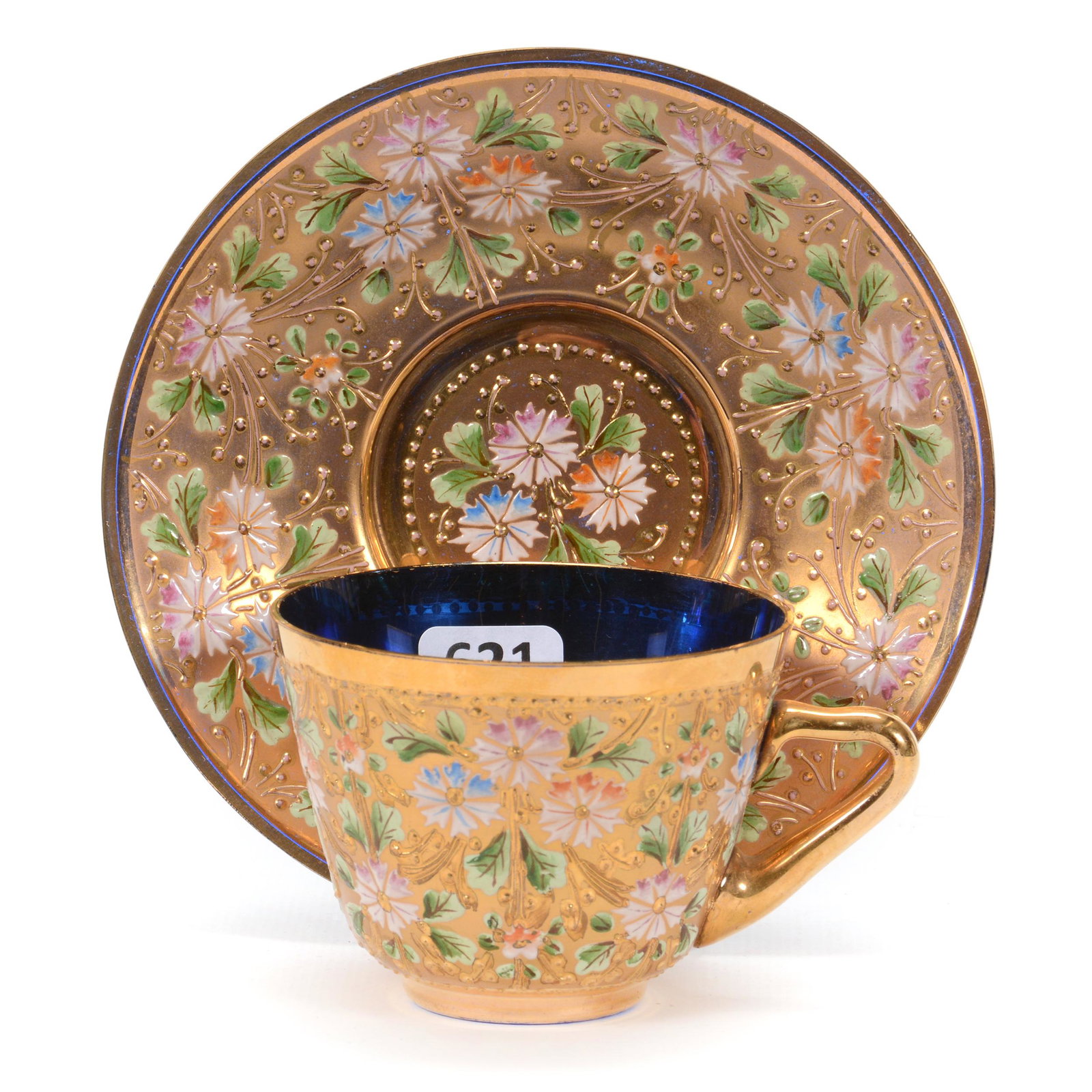 Cup & Saucer, Cobalt Blue Bohemian Art Glass (1 of 3)