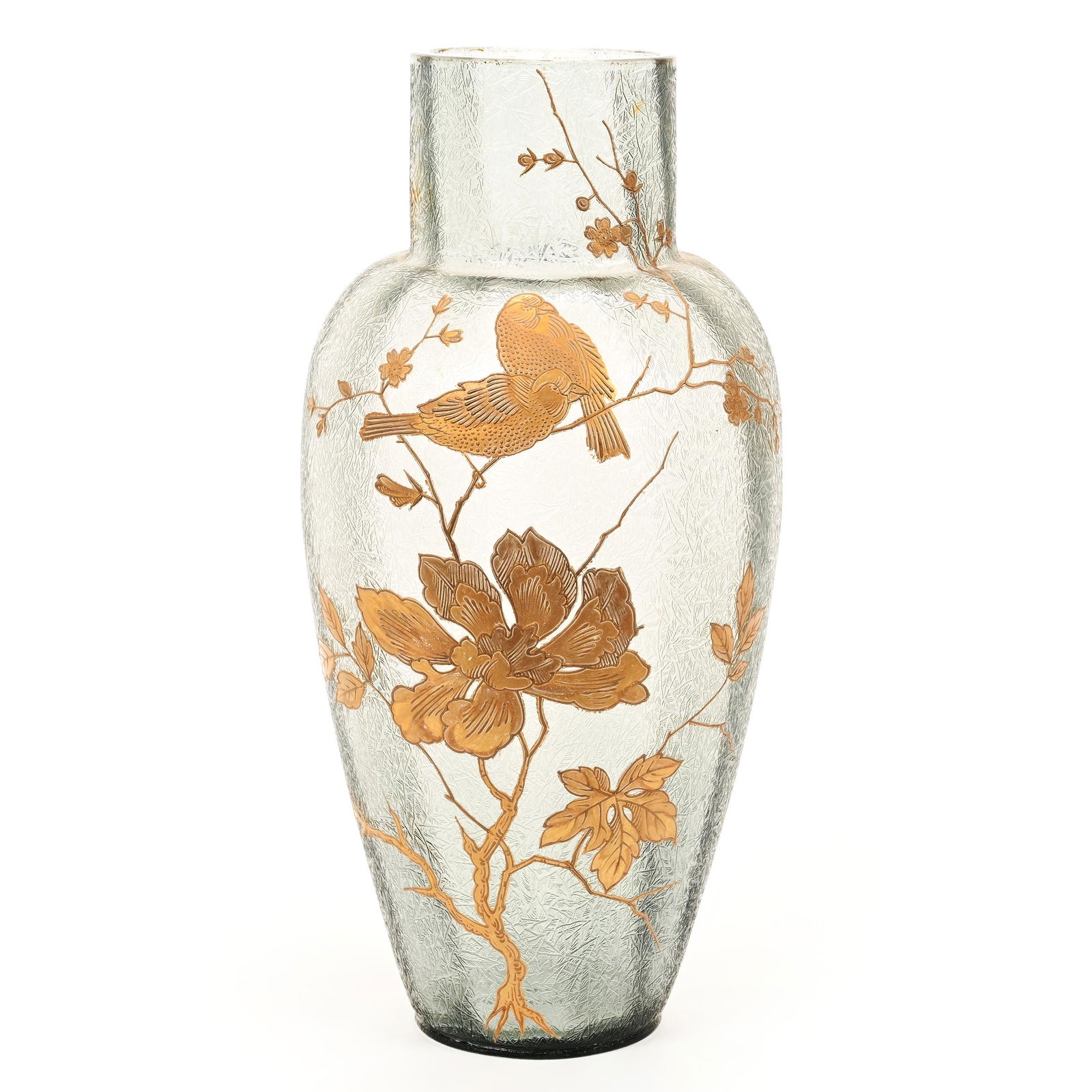 Vase, Solid Smoky Blue Art Glass, Decorated (1 of 3)