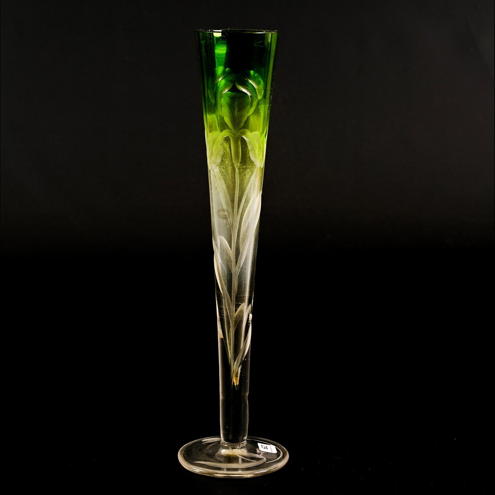 Trumpet Vase, Moser Green Shading To Clear Art Glass (1 of 3)