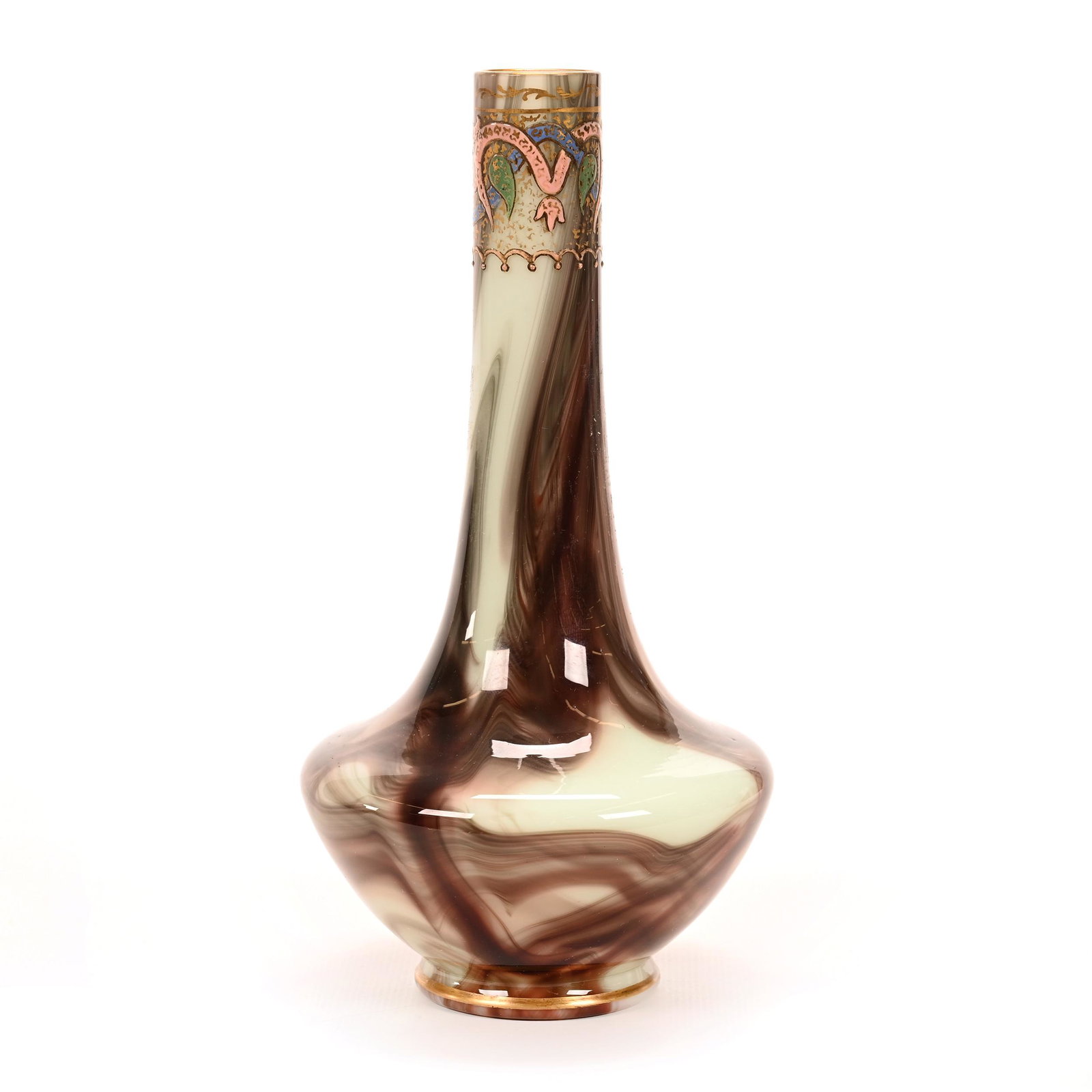 Vase, Onyx Art Glass By Loetz, Unmarked: Vase, Onyx Art Glass By Loetz, Unmarked, 8.5" x 4.25", Gold Decor, Don Henson Estate, Michigan. Part 2. This Auction Is The Continuation Of The Dispersal Of A Collection Of Over 1,800 Items Selling Ov