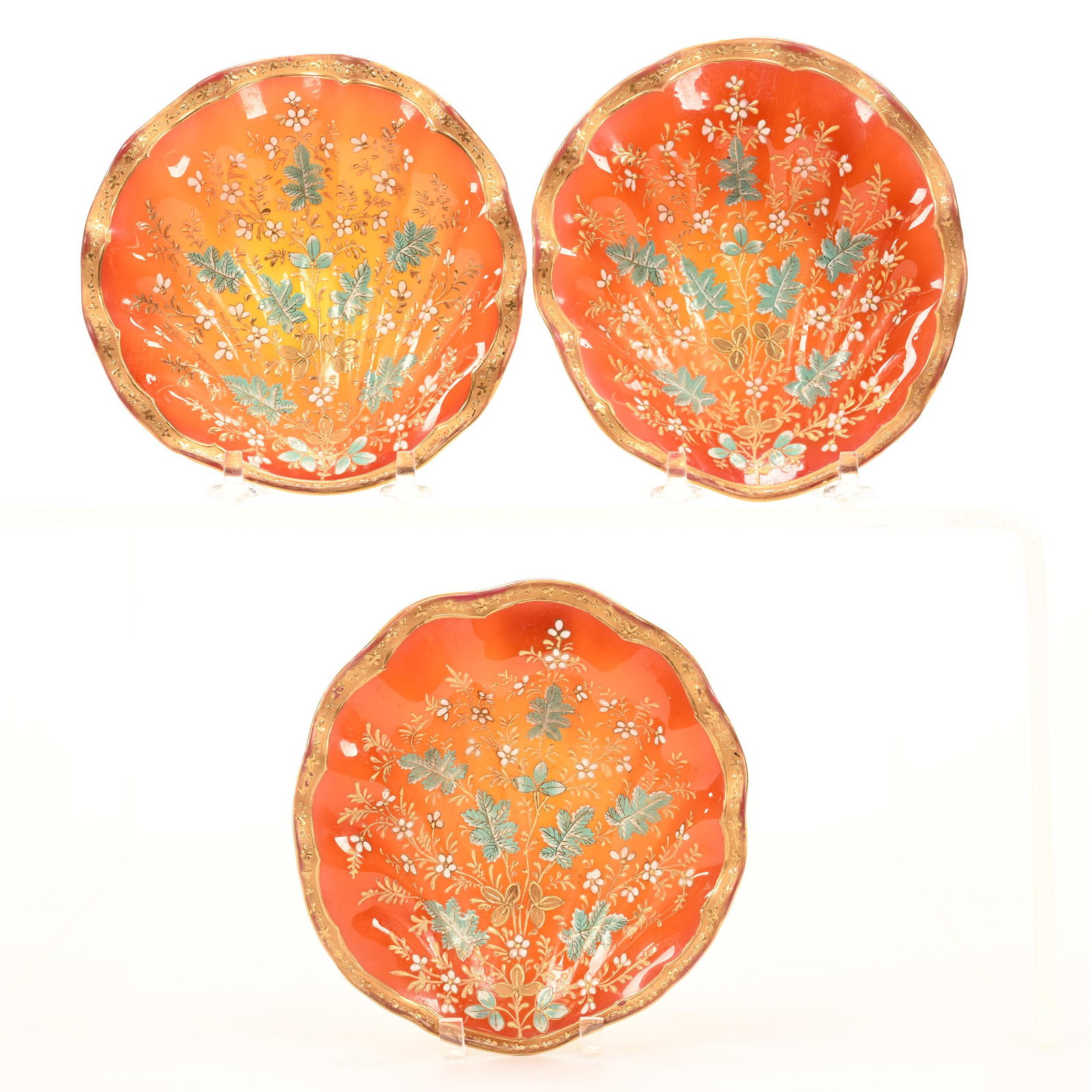 (3) Shell Shaped Dishes, Bohemian Art Glass (1 of 2)