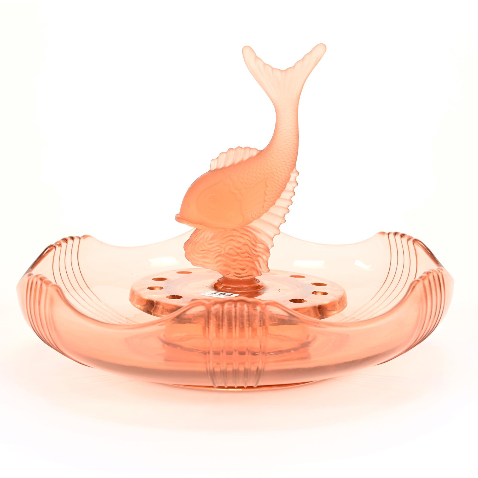 Center Bowl W/Flower Frogs, Pink Depression Glass Era (1 of 4)