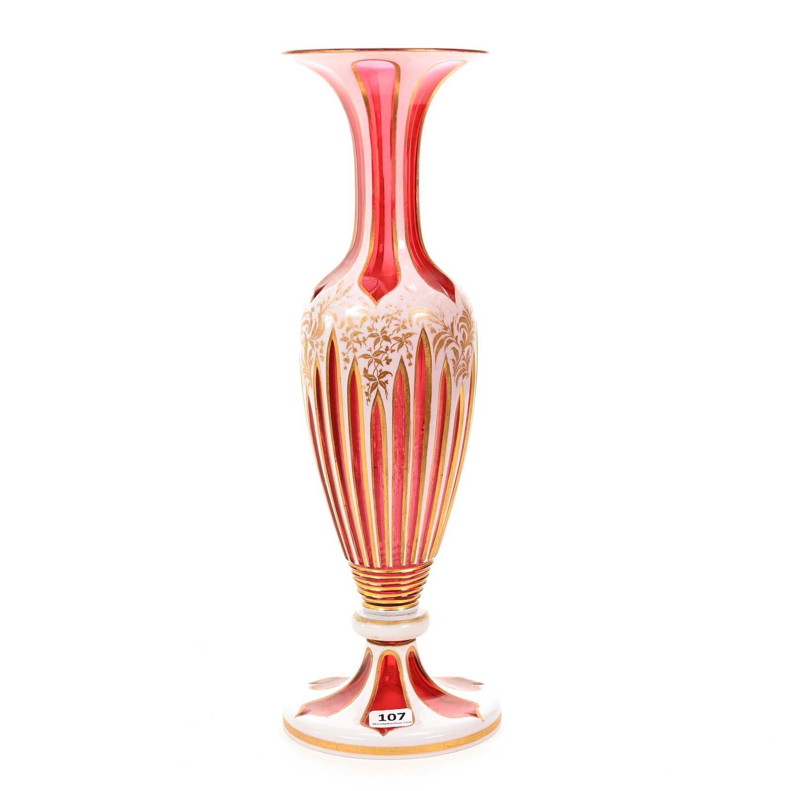 Pedestal Vase, Cranberry Bohemian Art Glass (1 of 2)