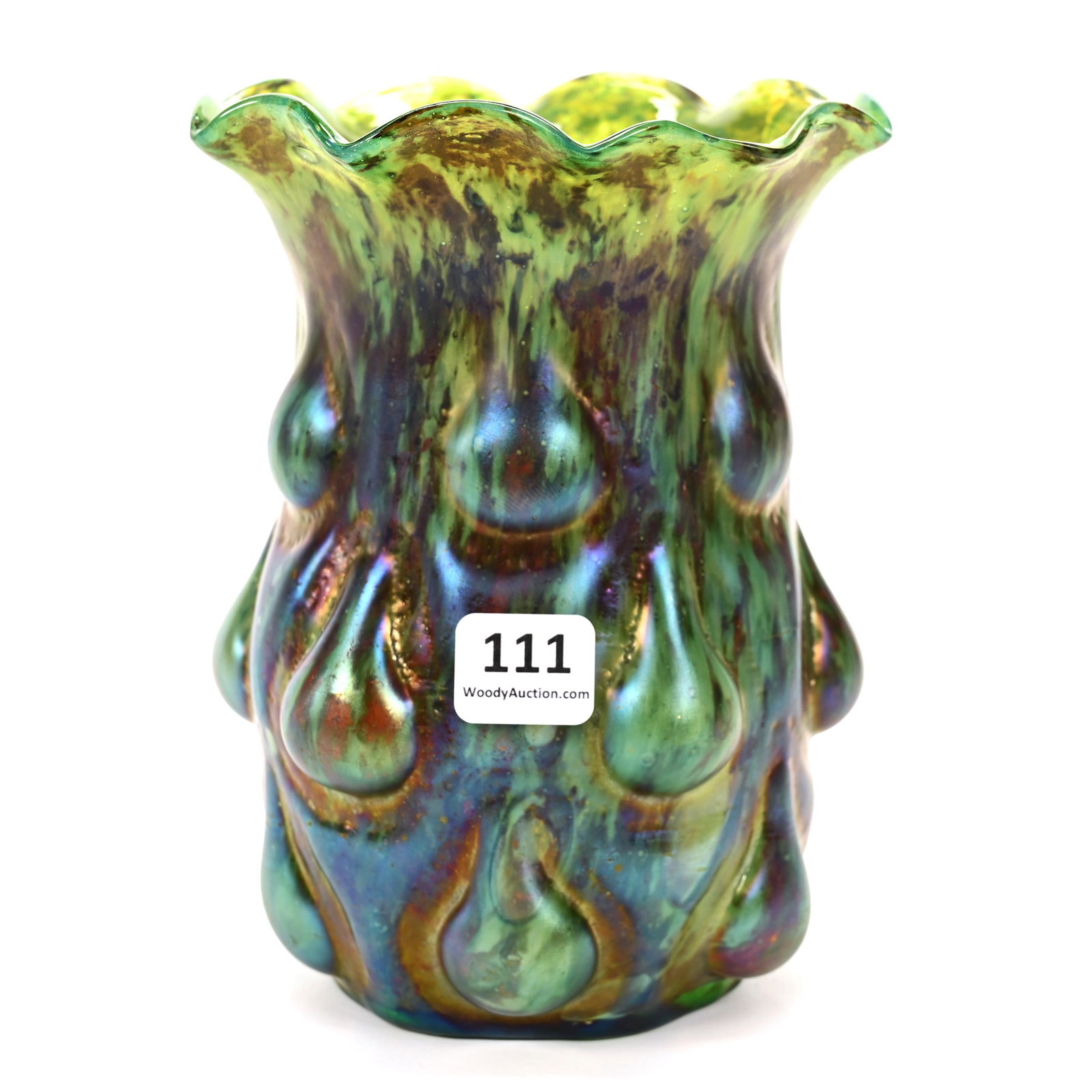 Vase, Green Kralik Humpen Pattern Art Glass (1 of 3)