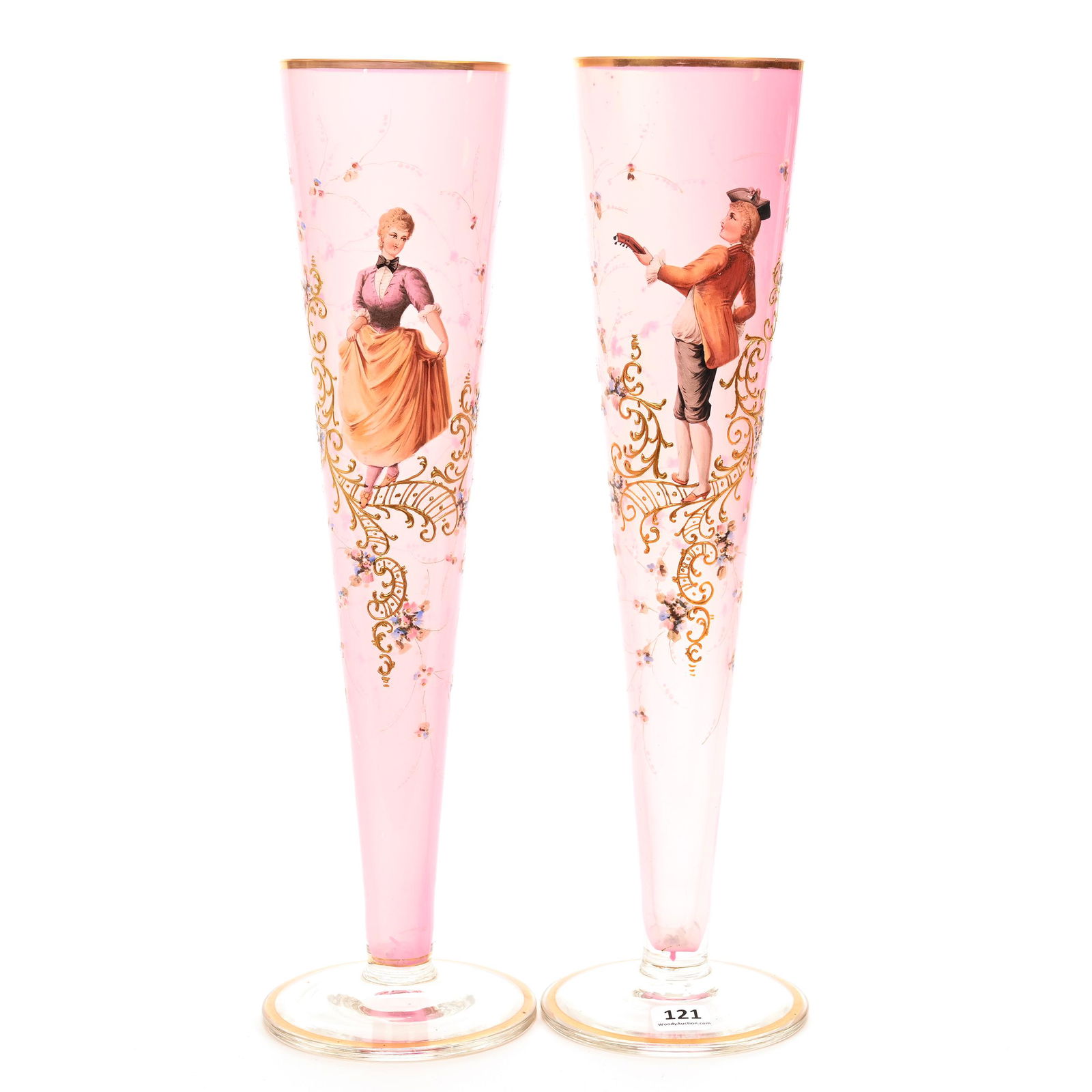 Pair Trumpet Vases, Pink Opaque Art Glass (1 of 3)