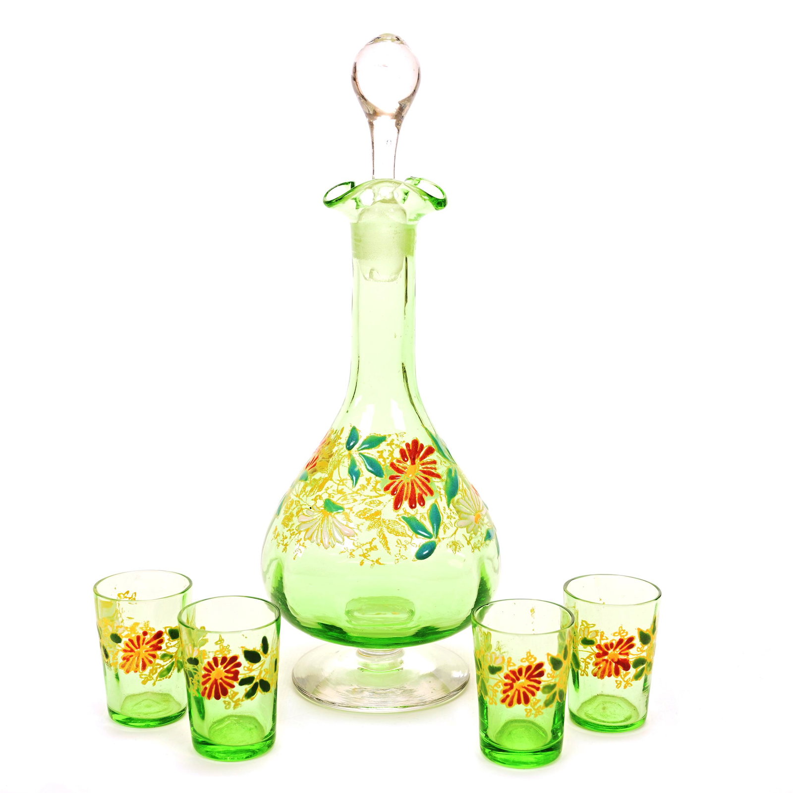 Liqueur Set, Vaseline Bohemian Art Glass (1 of 3)