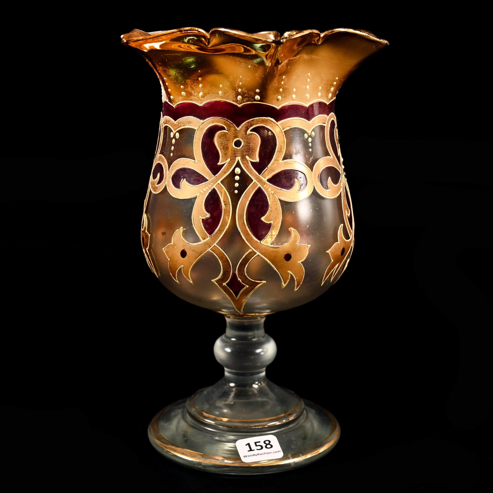 Pedestal Vase, Frosted Clear Bohemian Art Glass (1 of 3)