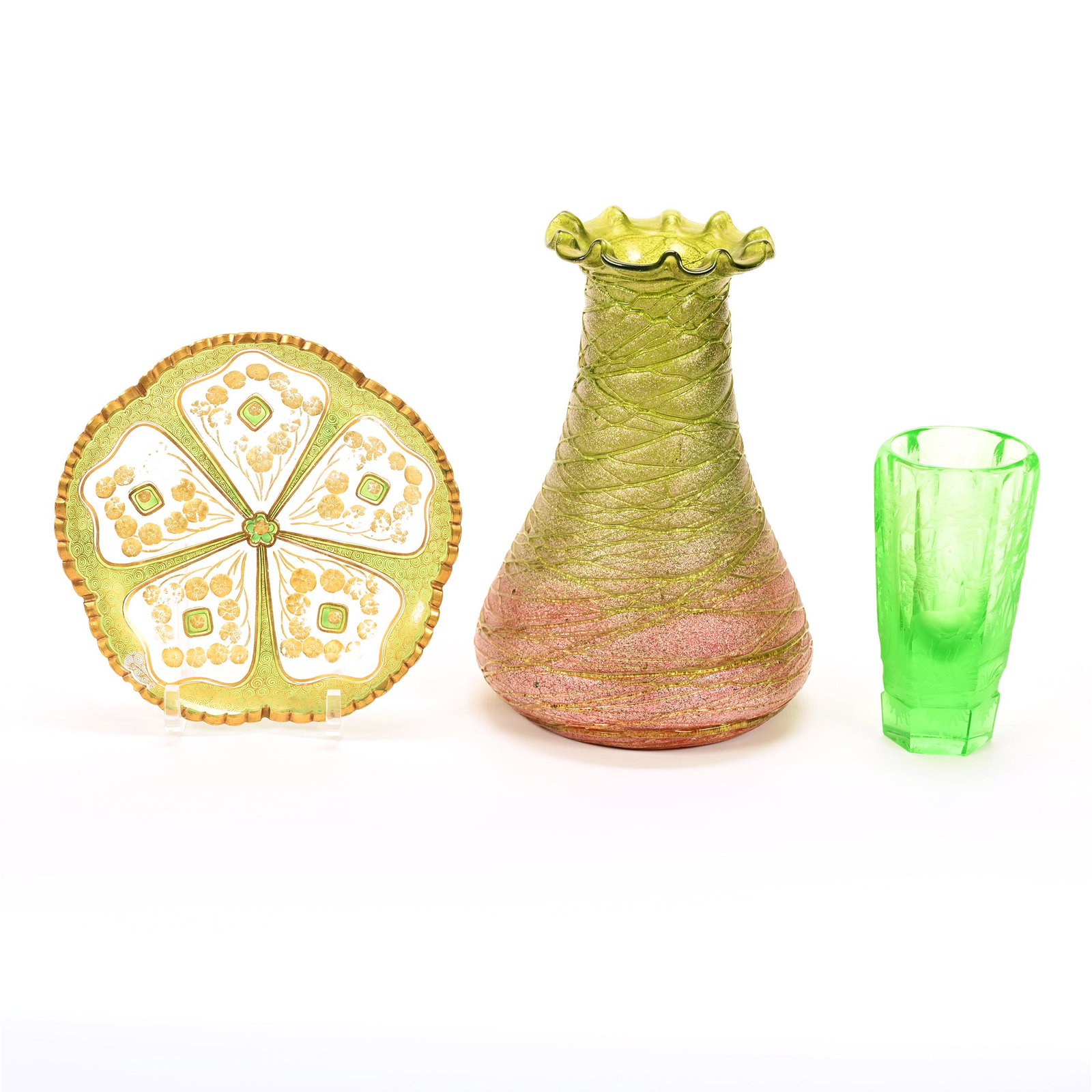 (3) Bohemian Art Glass Items (1 of 6)