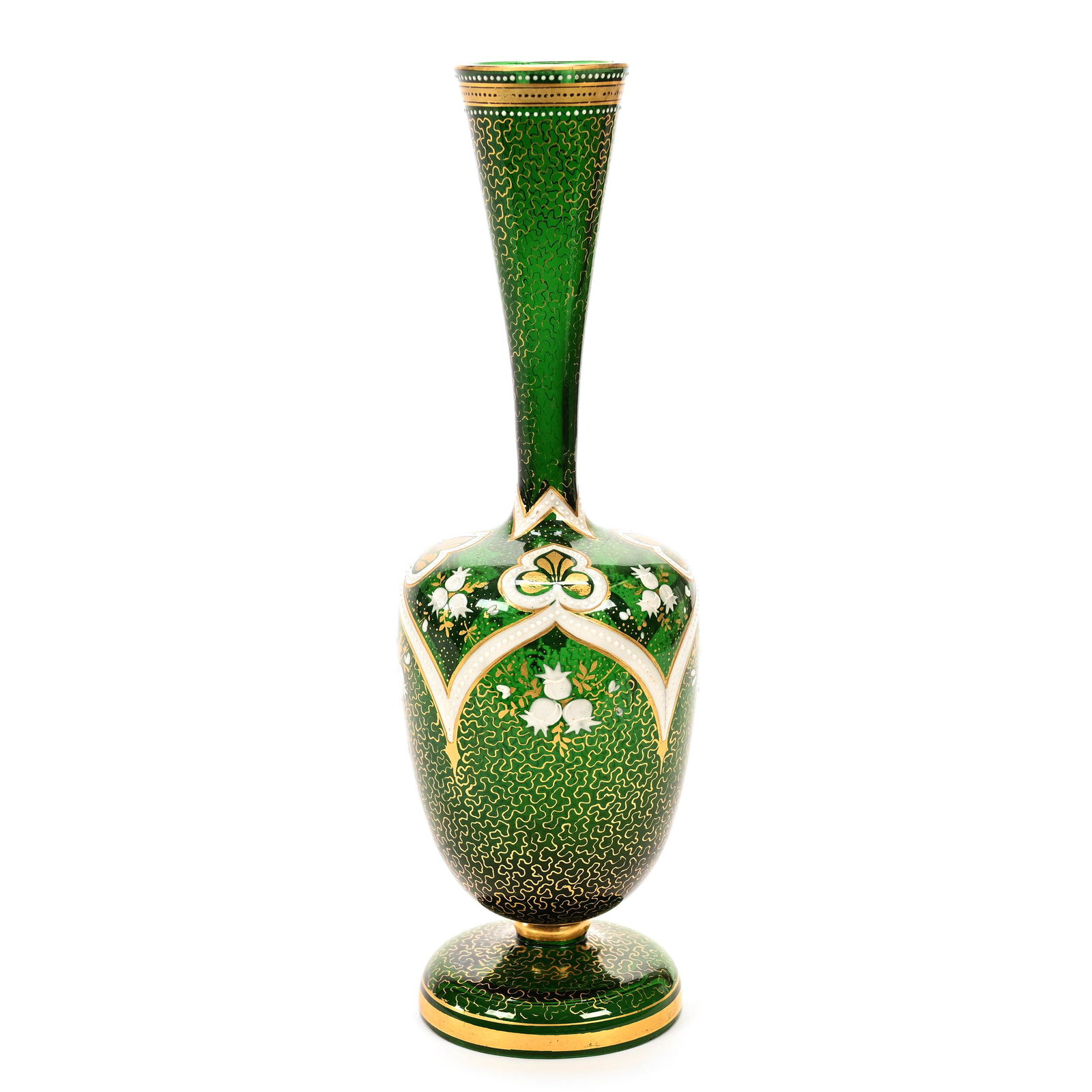 Pedestal Vase, Emerald Green Bohemian Art Glass (1 of 3)