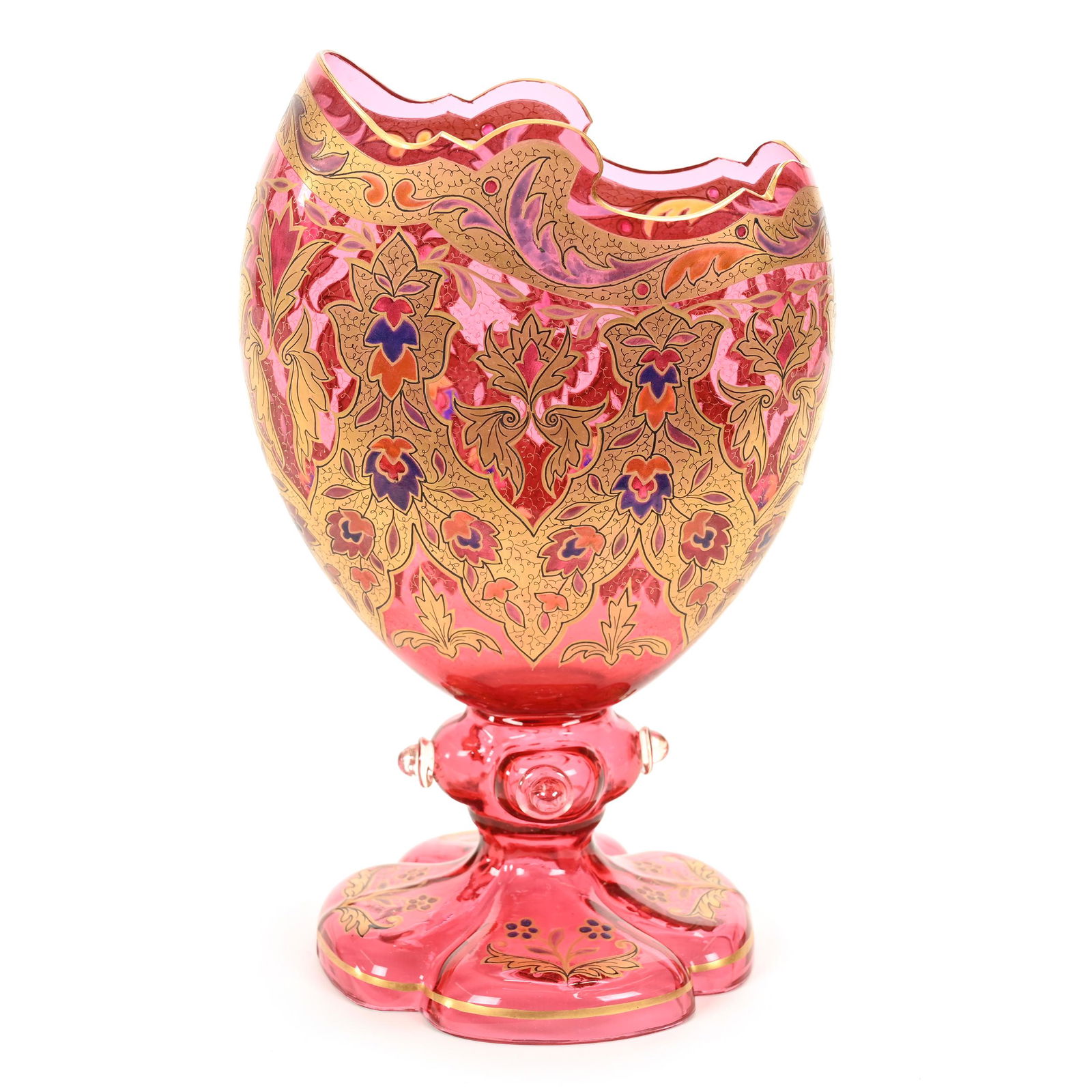 Pedestal Vase, Cranberry Bohemian Art Glass (1 of 3)