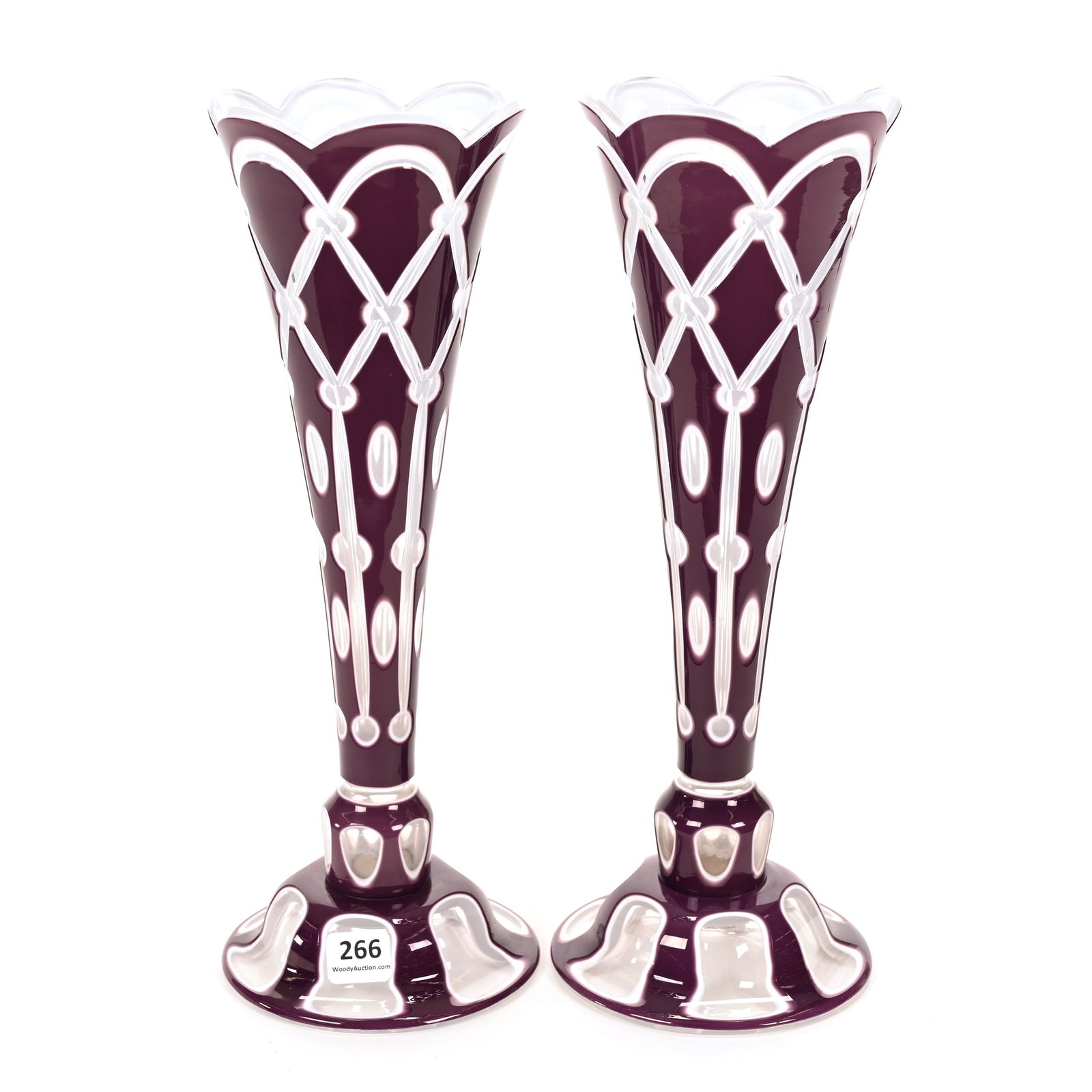 Pair Vases, Clear Bohemian Art Glass (1 of 2)