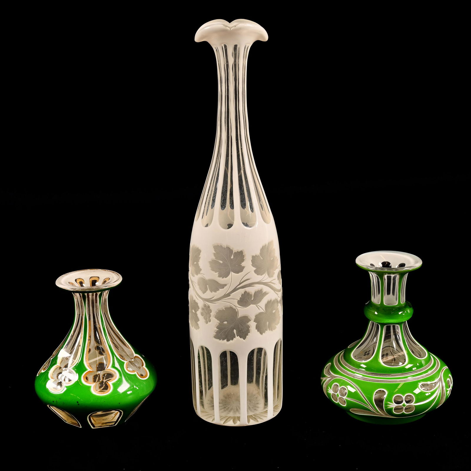 (3) Bohemian Art Glass Items, Cutback Overlay (1 of 3)