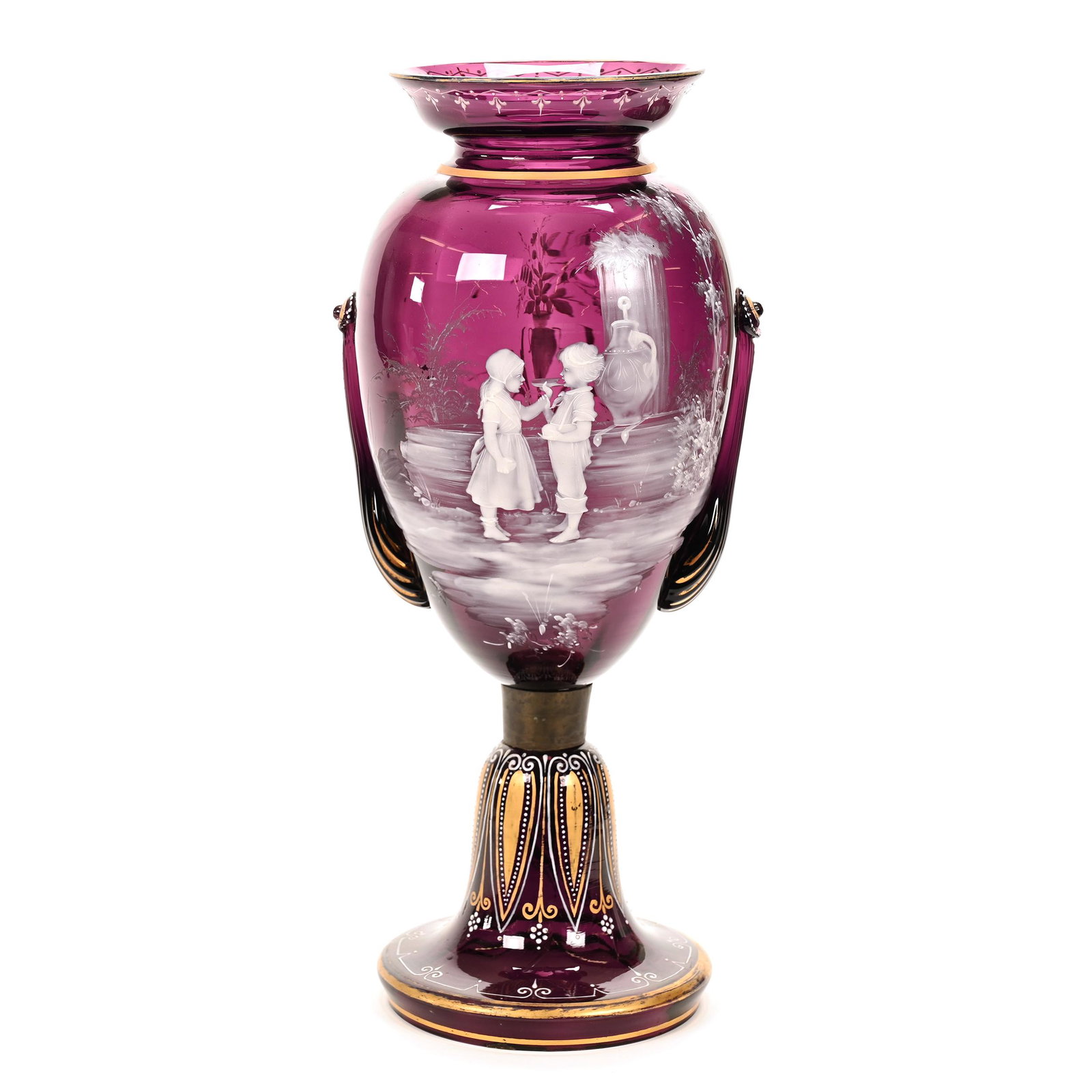Pedestal Vase, Amethyst Bohemian Art Glass (1 of 3)